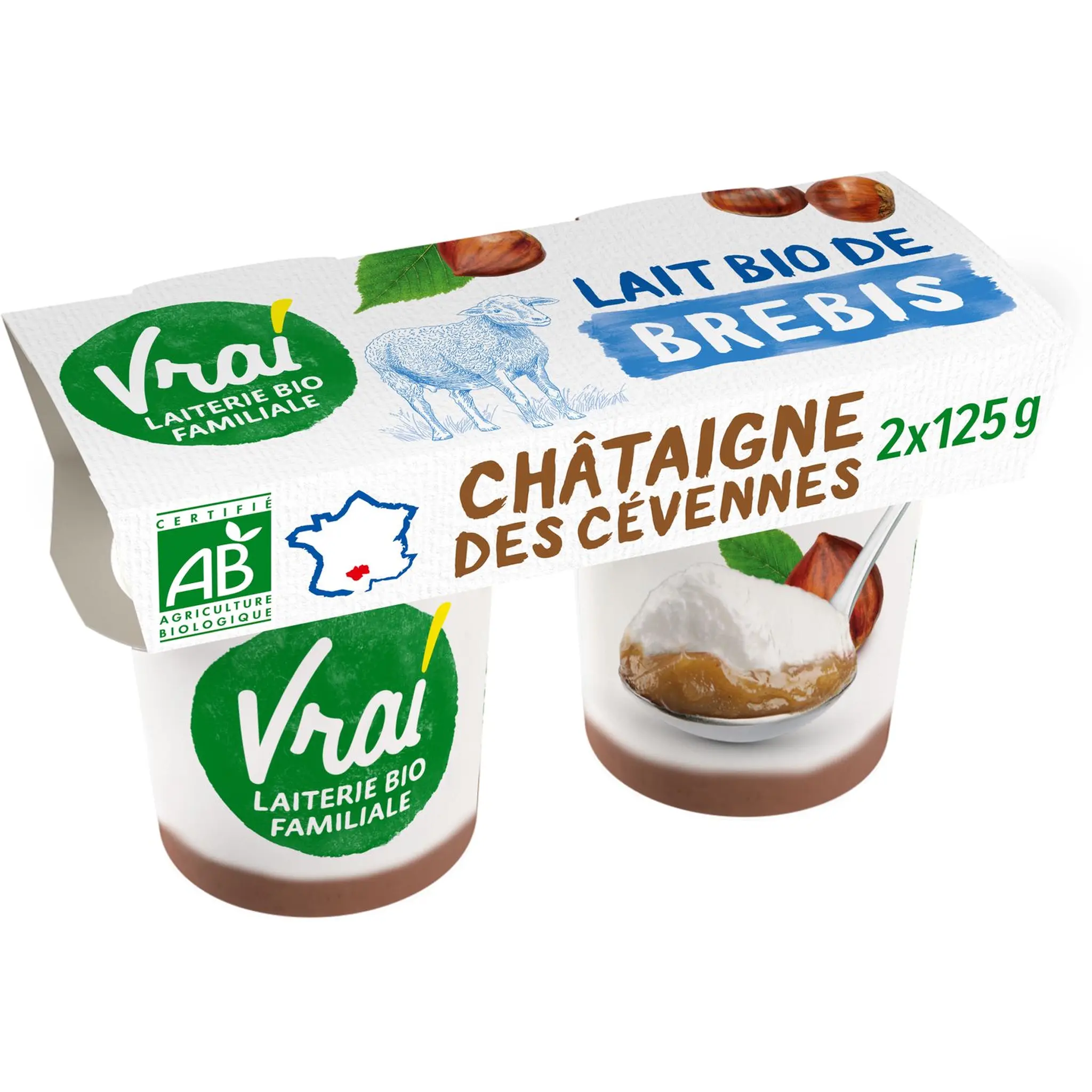 VRAI Yaourt au lait de brebis sur lit de châtaignes bio