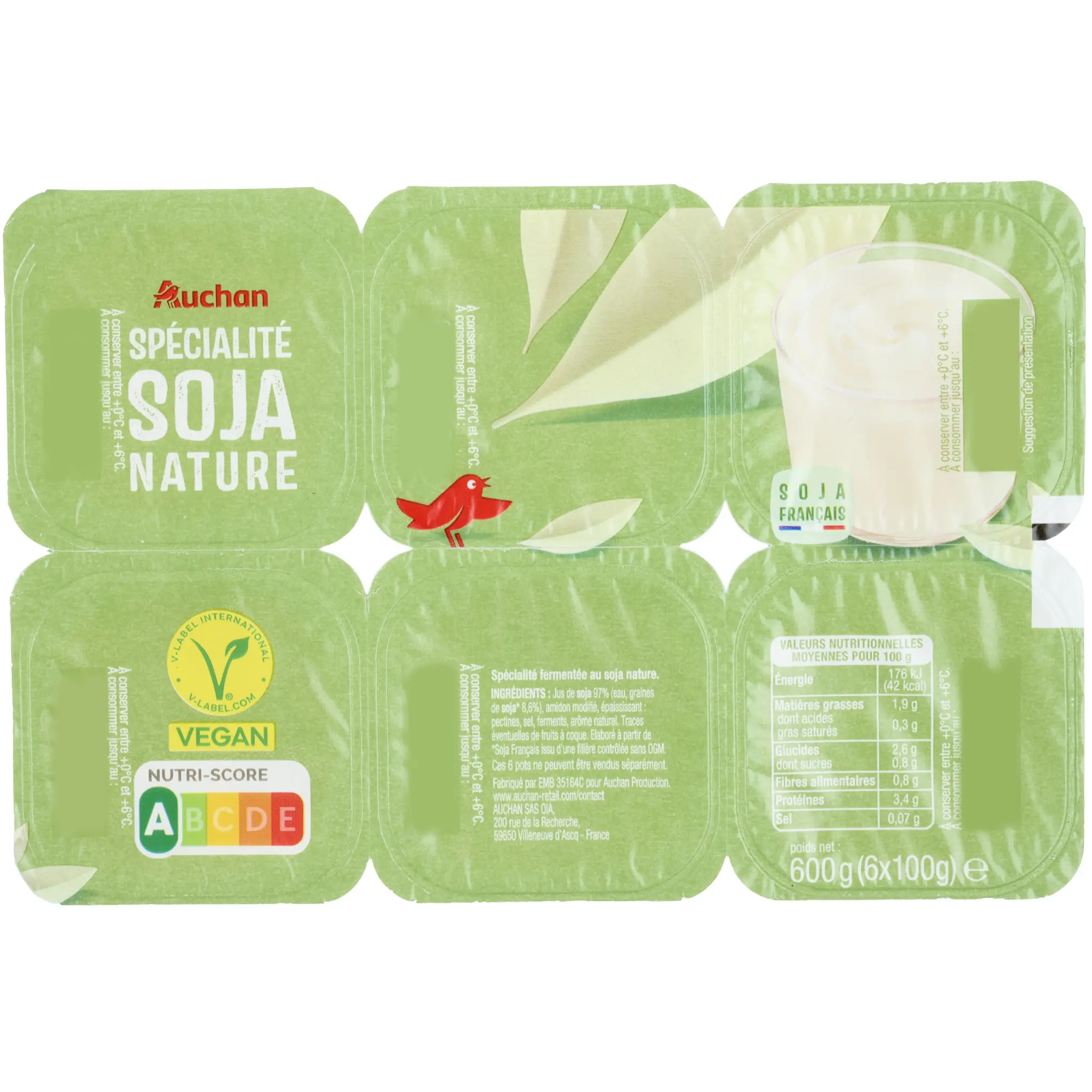 AUCHAN Dessert végétal au soja nature