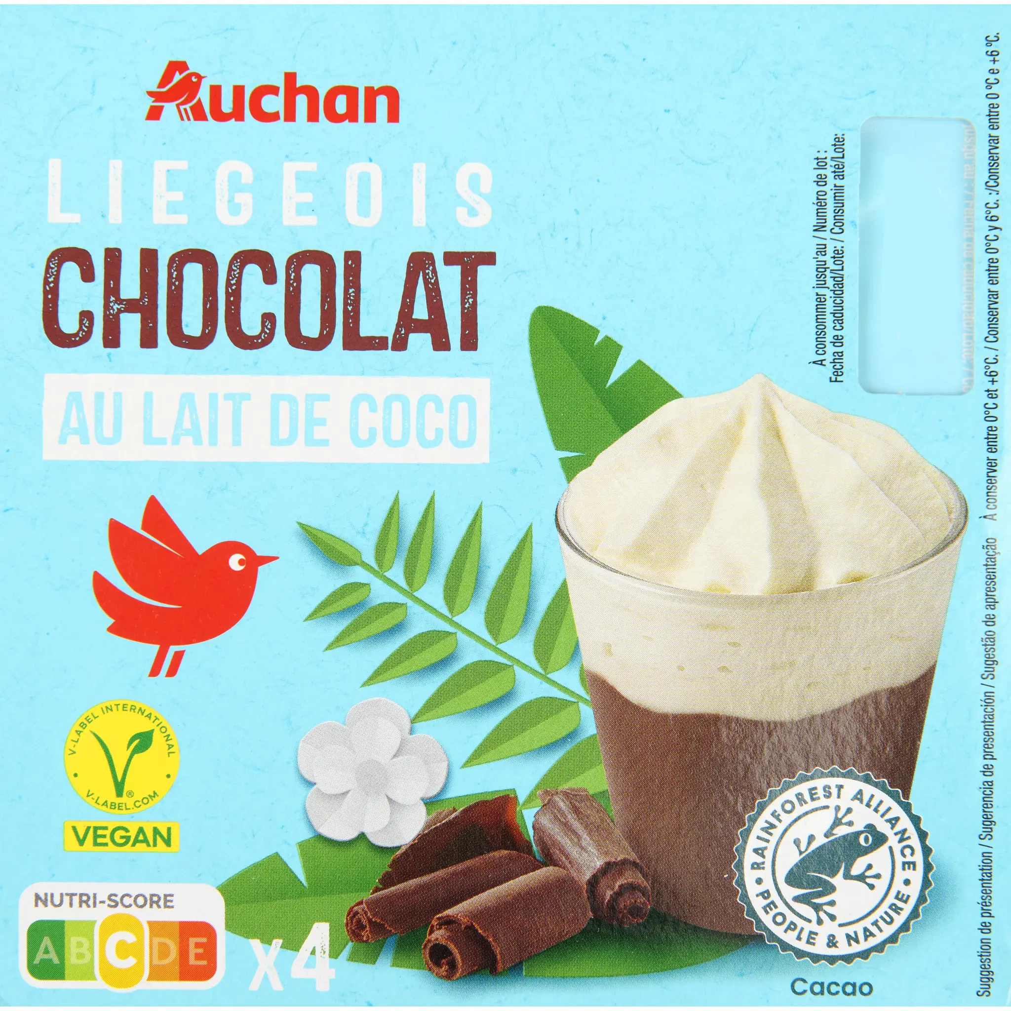 AUCHAN Liégeois au chocolat au lait de coco