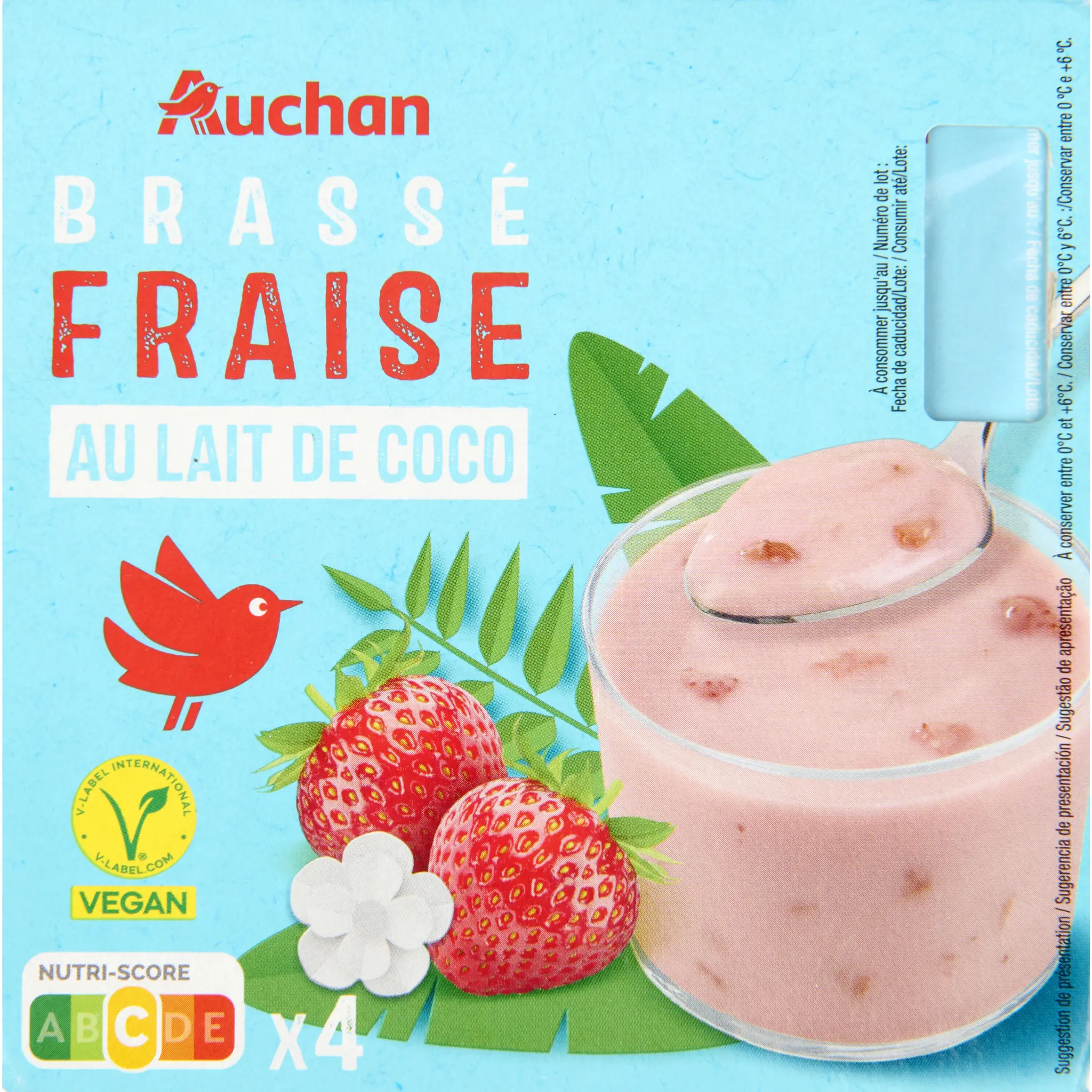 AUCHAN Yaourt brassé fraise au lait de coco