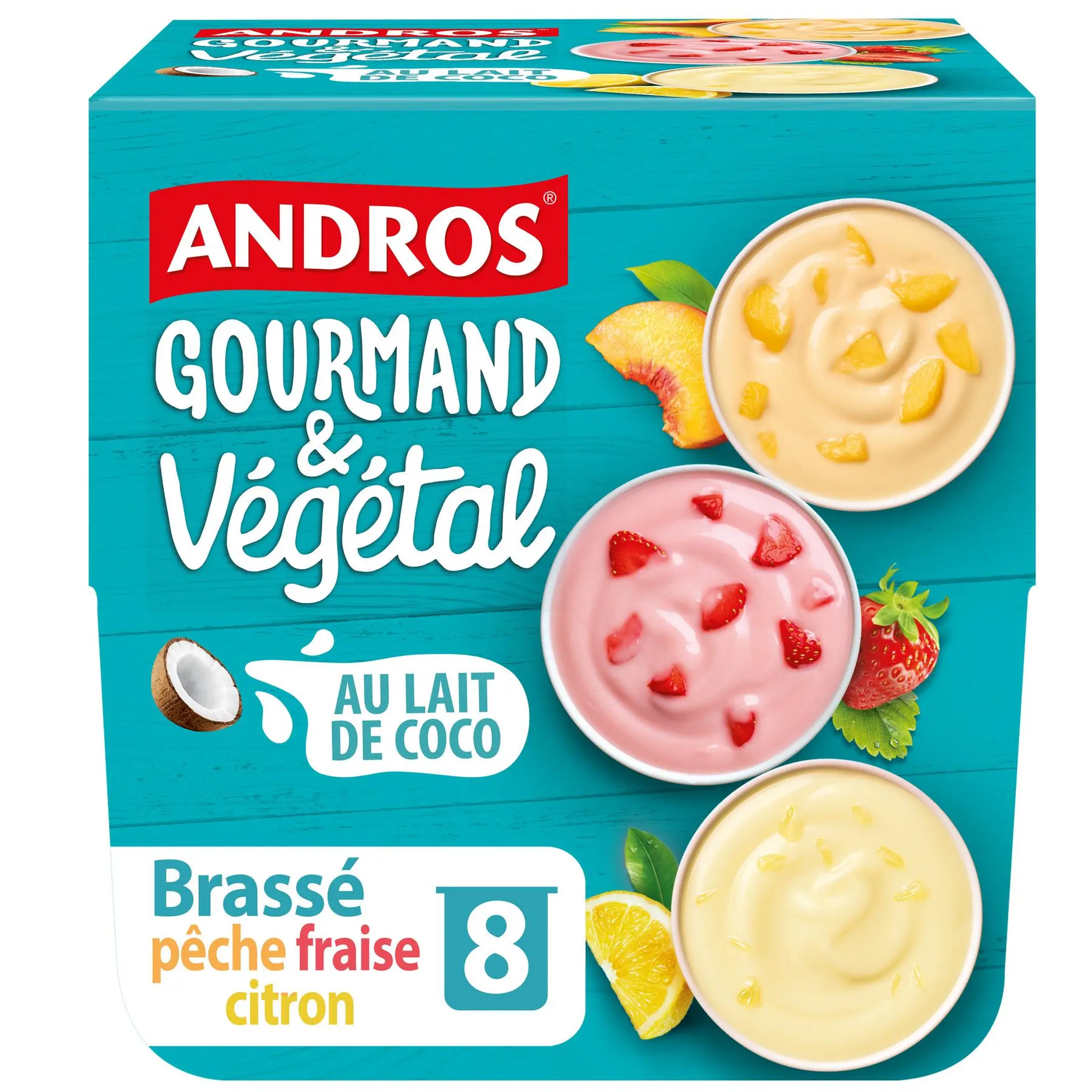 ANDROS Gourmand & Végétal Dessert brassé au lait de coco cerise citron fraise pêche