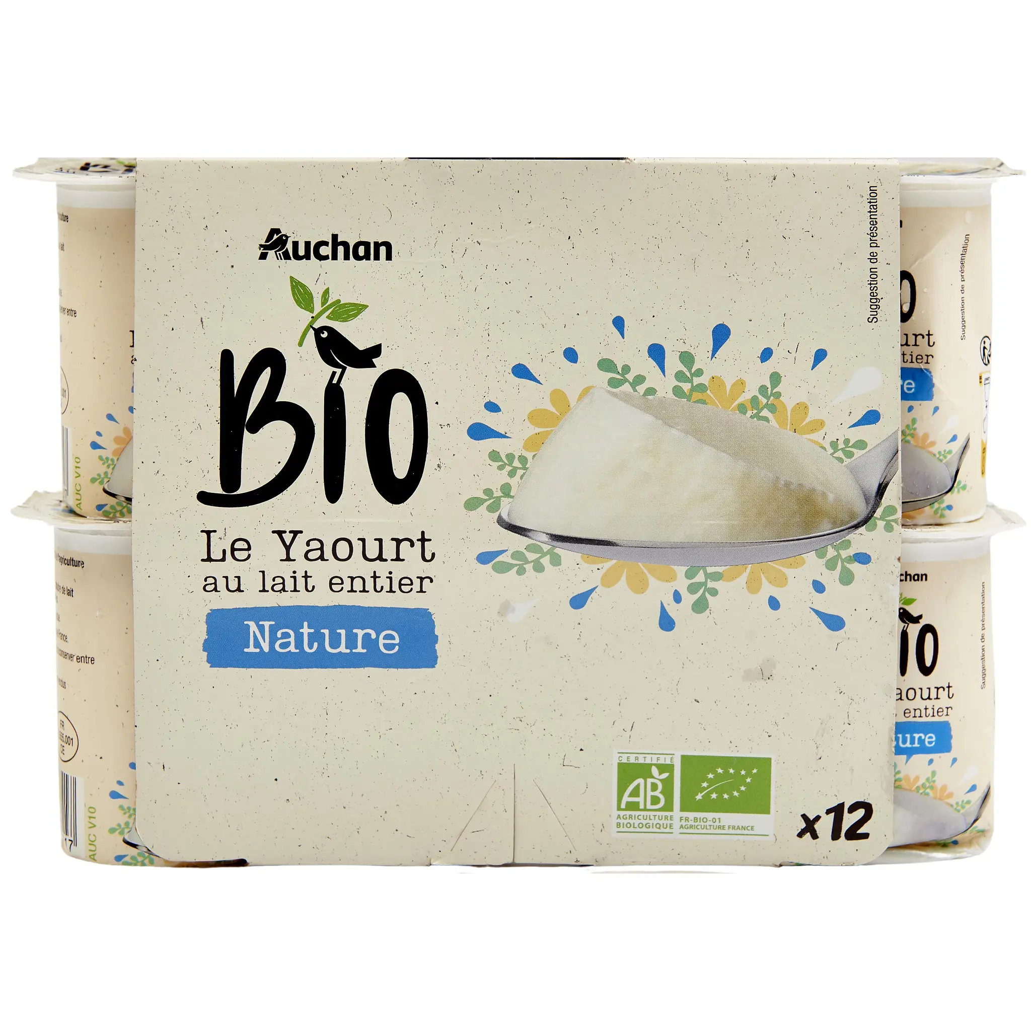 AUCHAN BIO Yaourt au lait entier nature