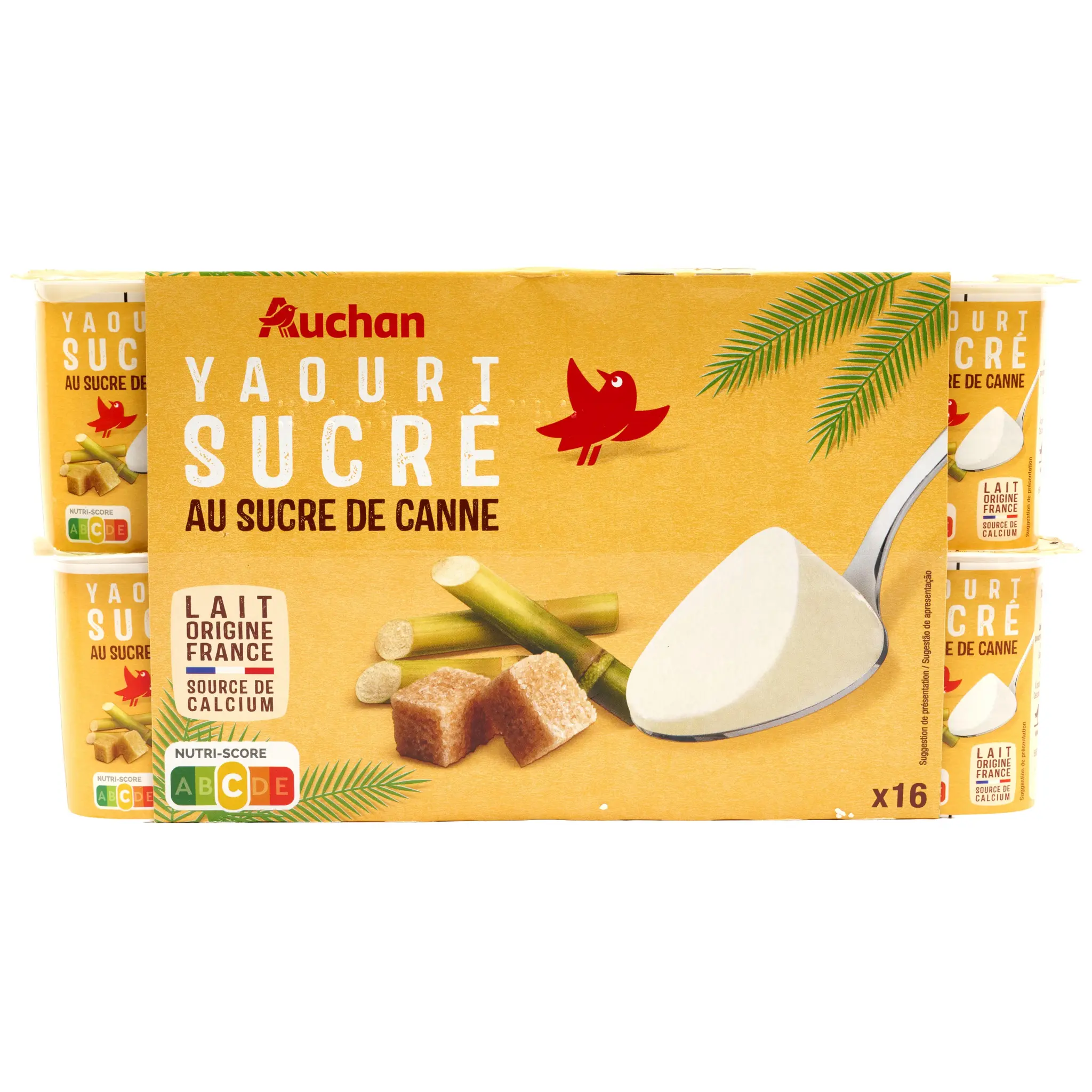 AUCHAN Yaourt nature au sucre de canne