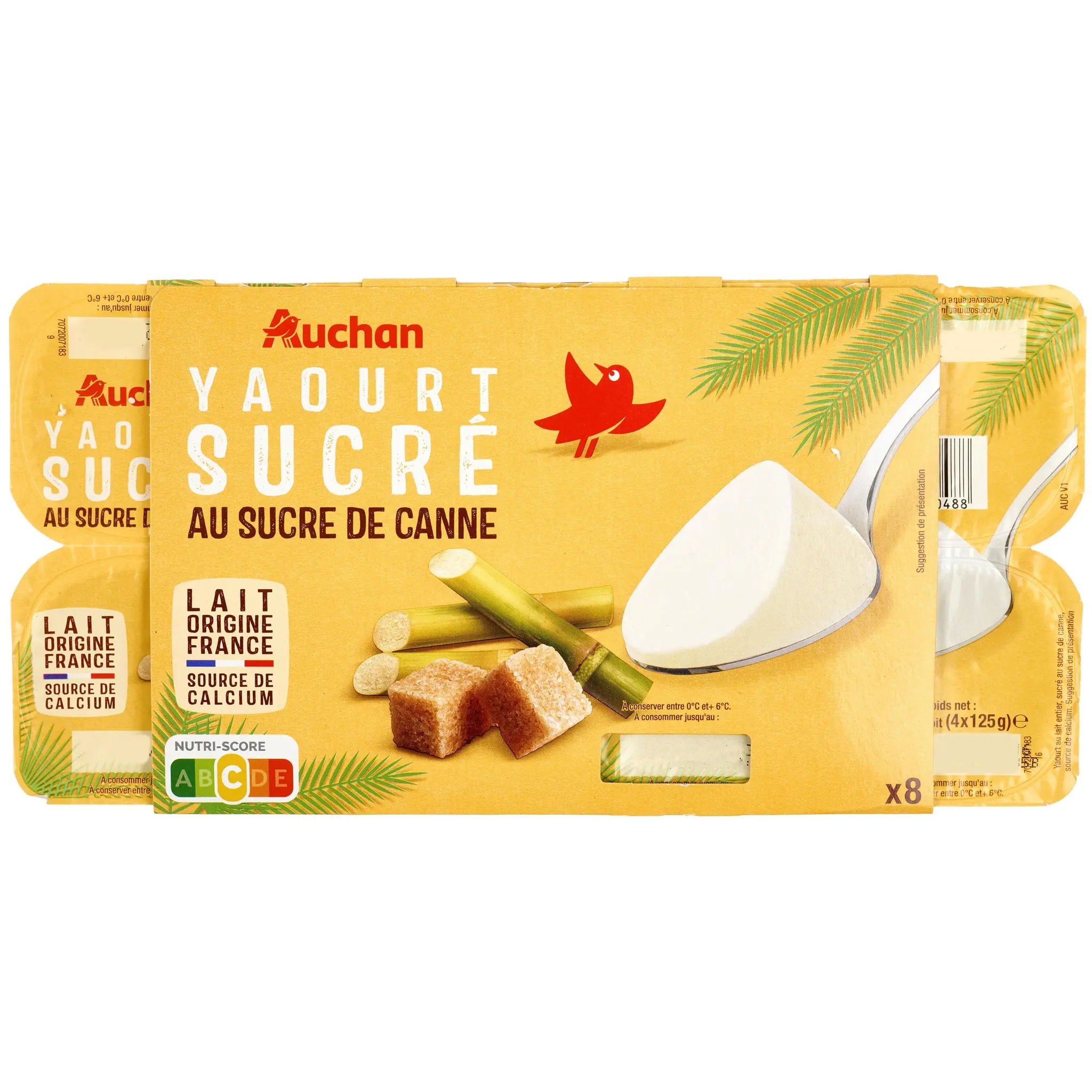 AUCHAN Yaourt nature au sucre de canne