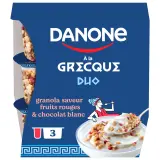 DANONE Yaourt à la grecque duo nature sucré aux fruits rouges et chocolat blanc