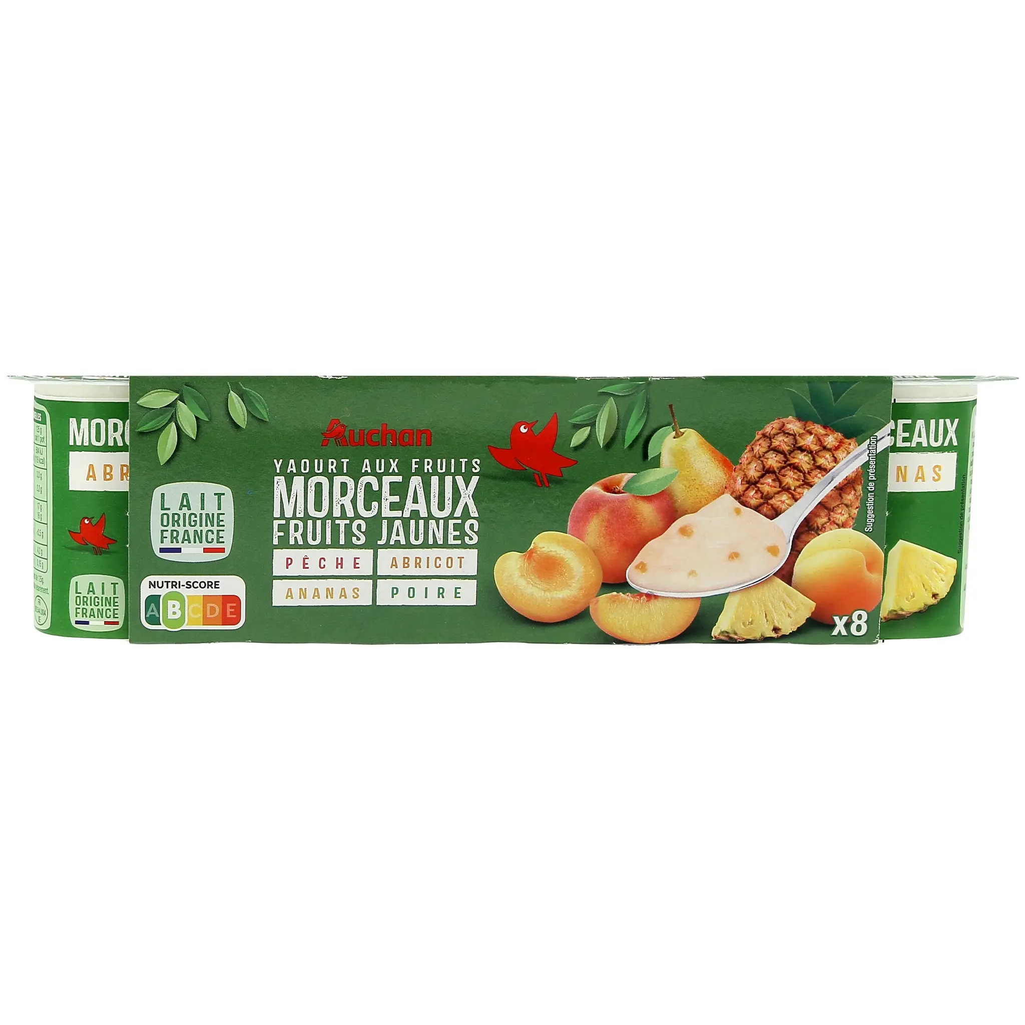 AUCHAN Yaourt aux fruits jaunes pêche abricot ananas poire avec morceaux