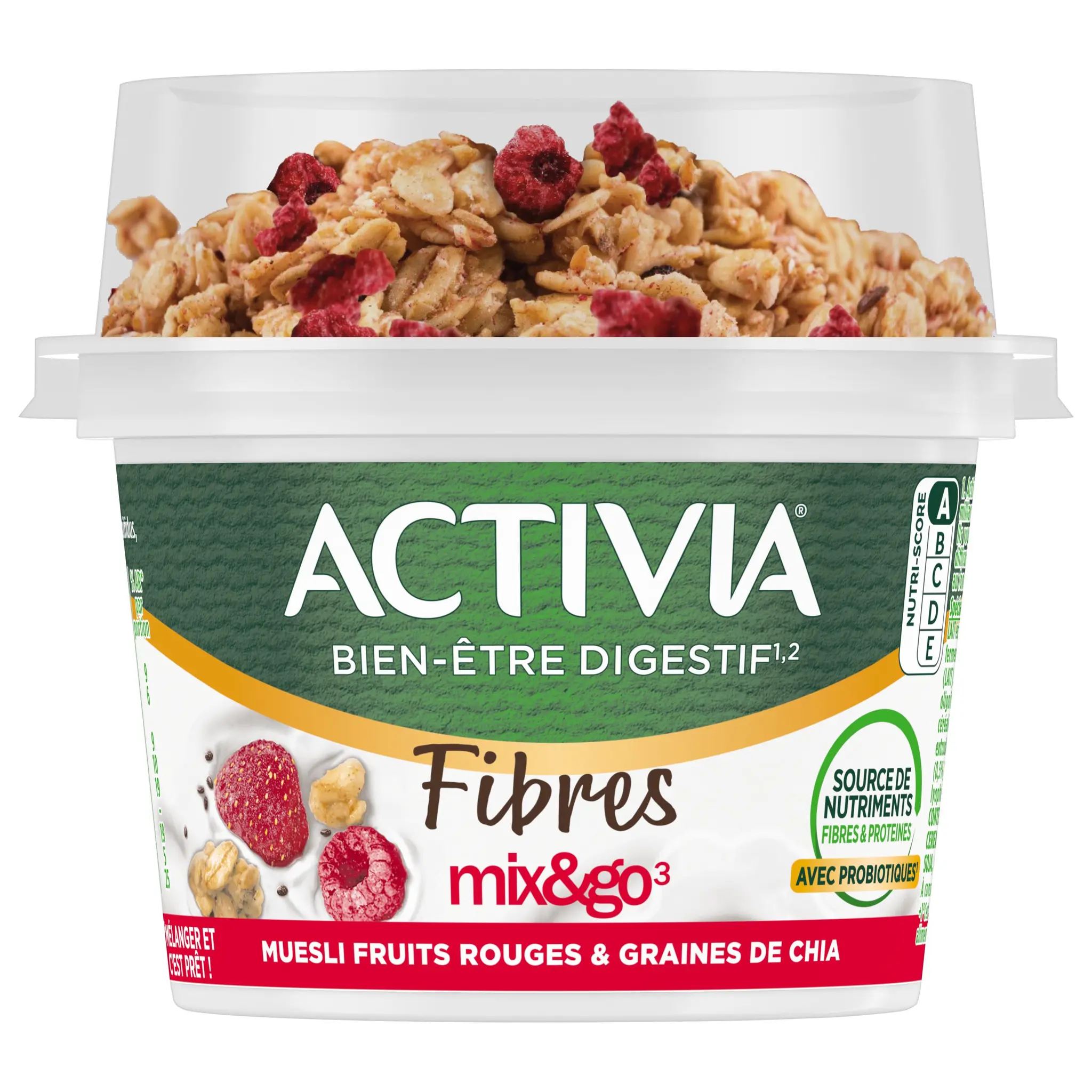 ACTIVIA Probiotiques - Yaourt au bifidus mix&go muesli framboise et graines de chia