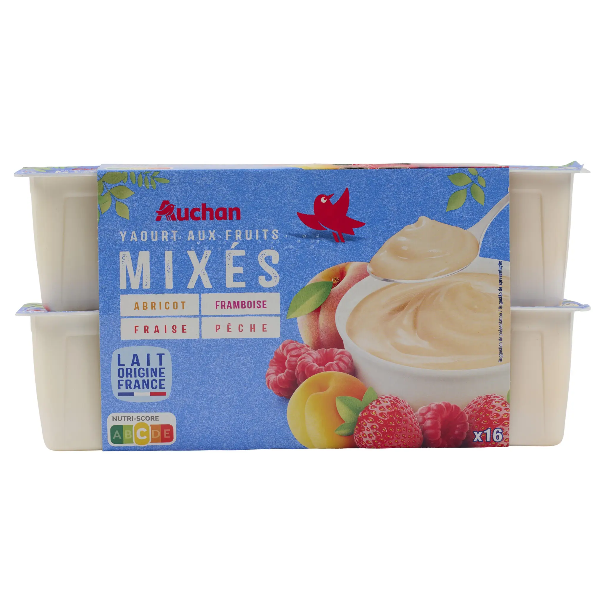 AUCHAN Yaourt aux fruits mixés abricot/nectarine framboise fraise pêche