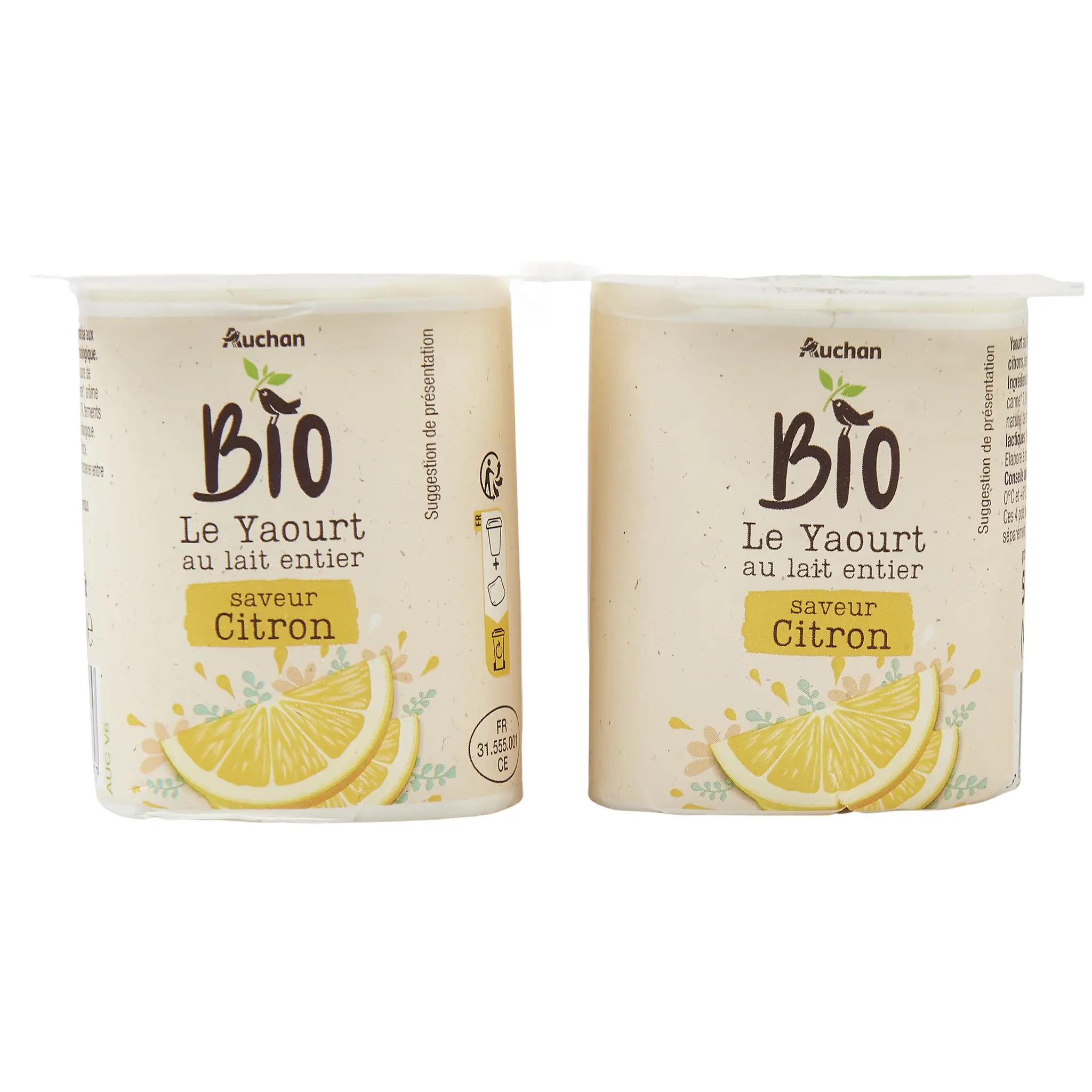 AUCHAN BIO Yaourt au lait entier au citron
