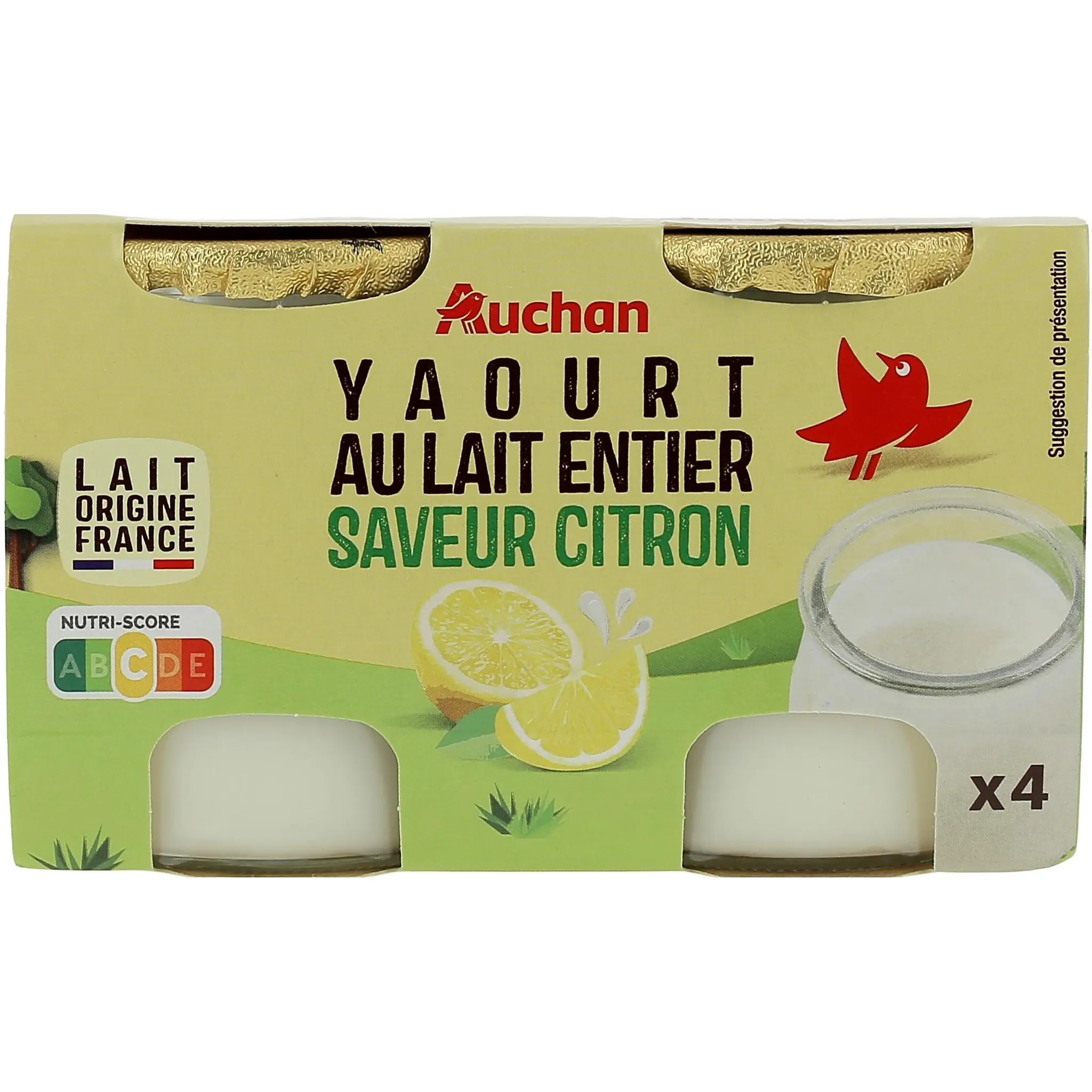 AUCHAN Yaourt au lait entier saveur citron