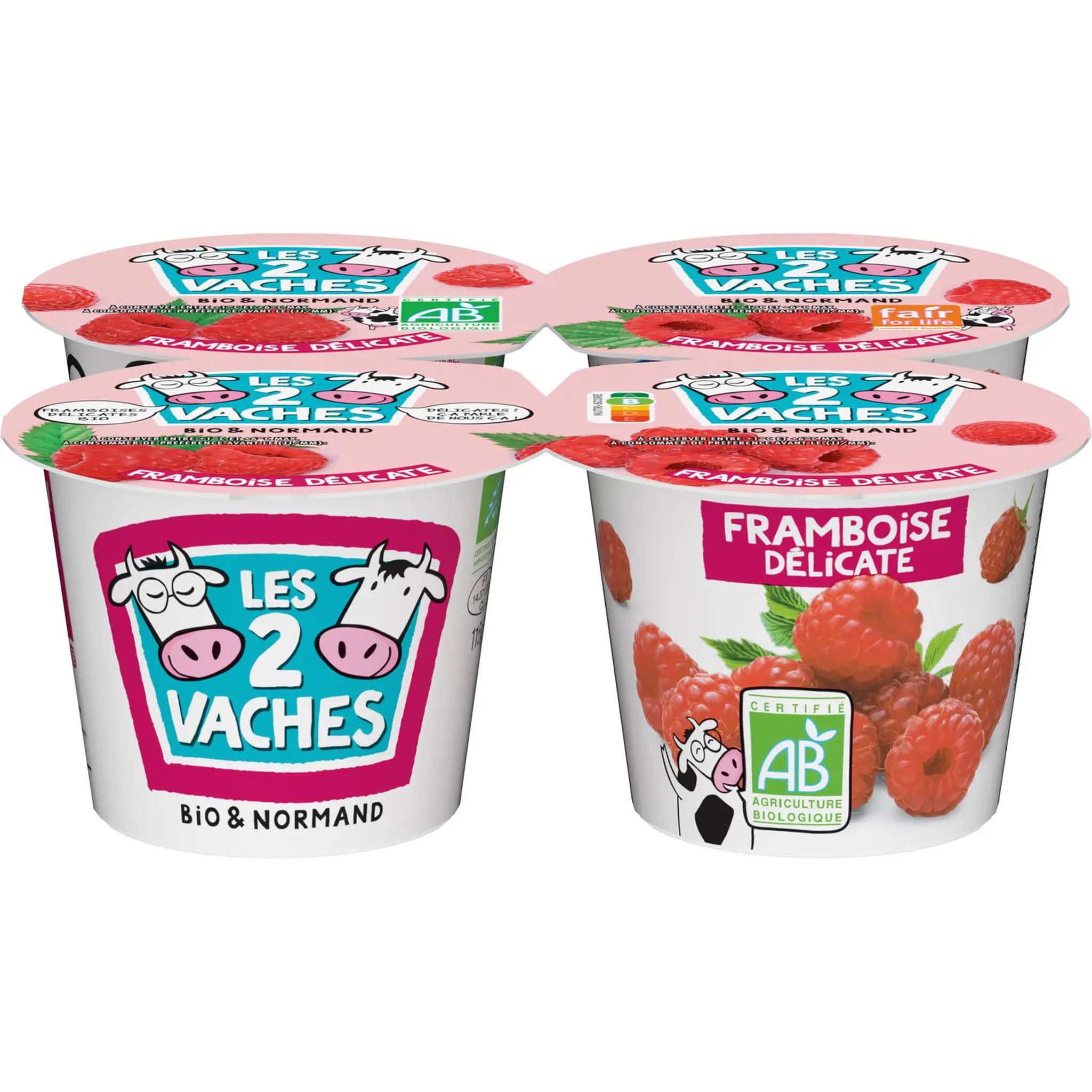 LES 2 VACHES Yaourt brassé bio aux framboises délicates