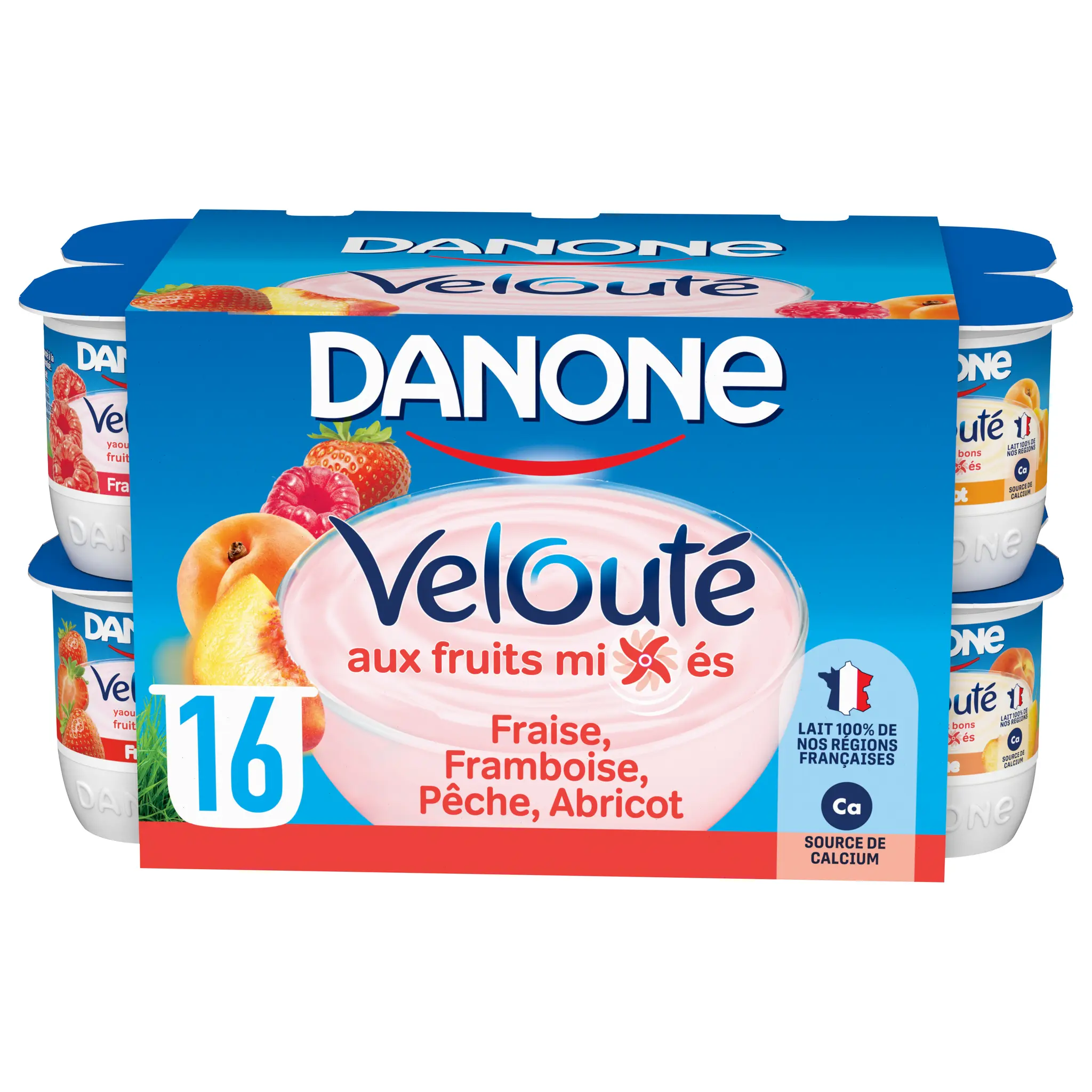 DANONE Velouté Yaourt brassé aux fruits mixés fraise framboise pêche abricot