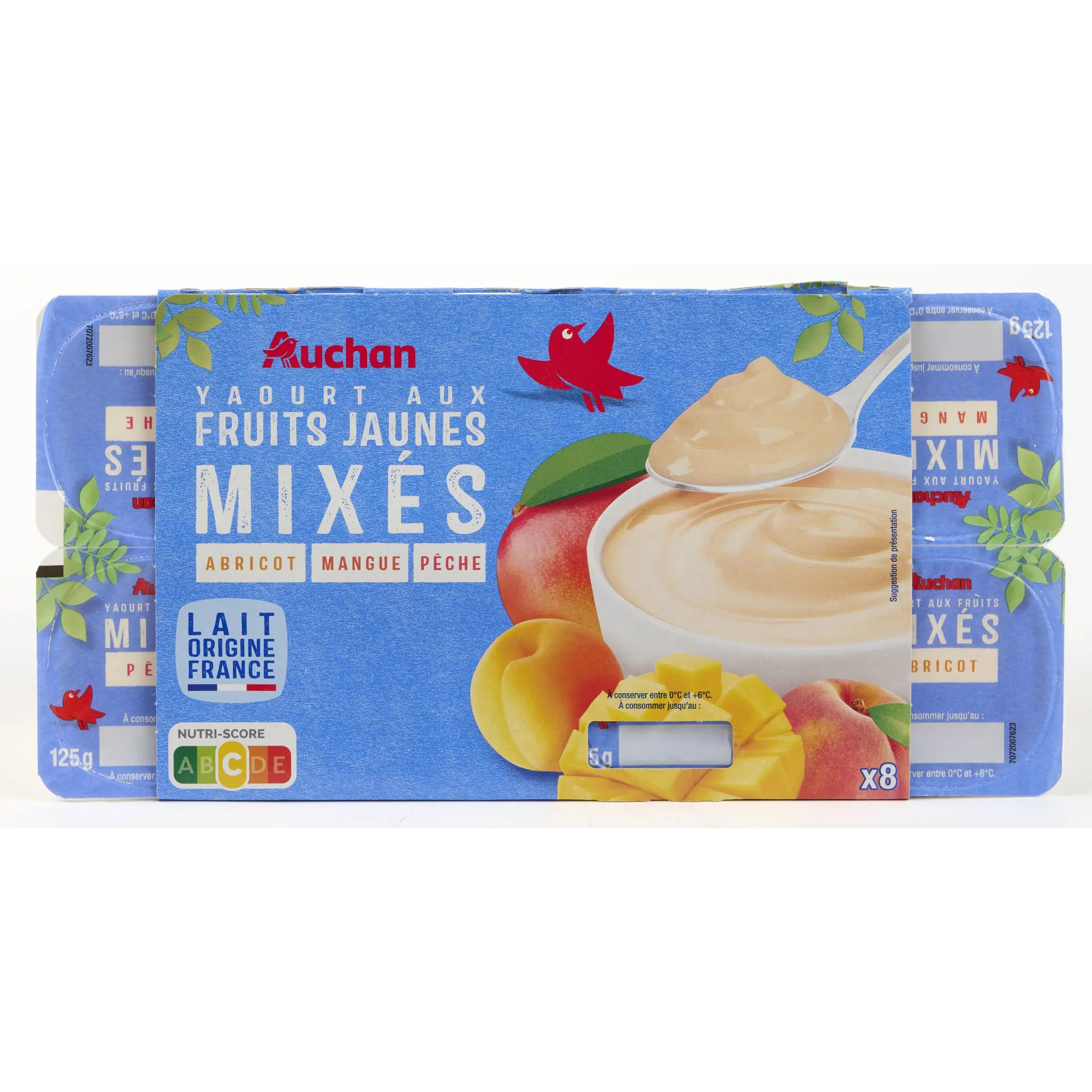 AUCHAN Yaourt aux fruits jaunes mixés abricot/nectarine mangue pêche