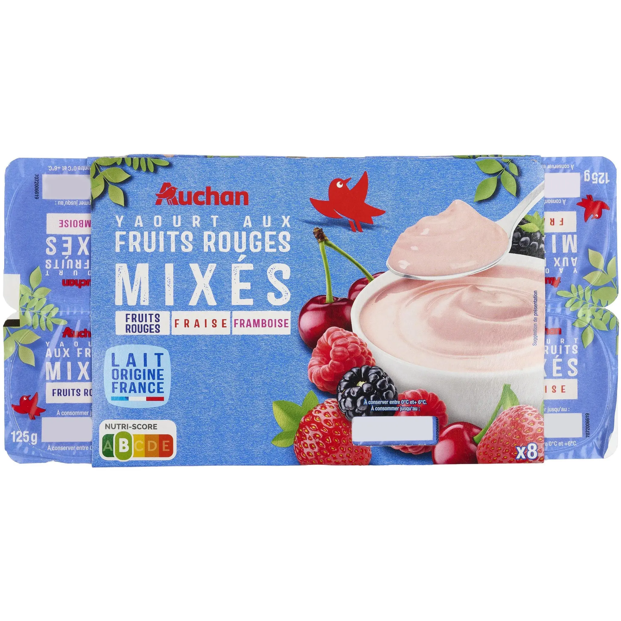 AUCHAN Yaourt aux fruits mixés fruits rouges fraise framboise