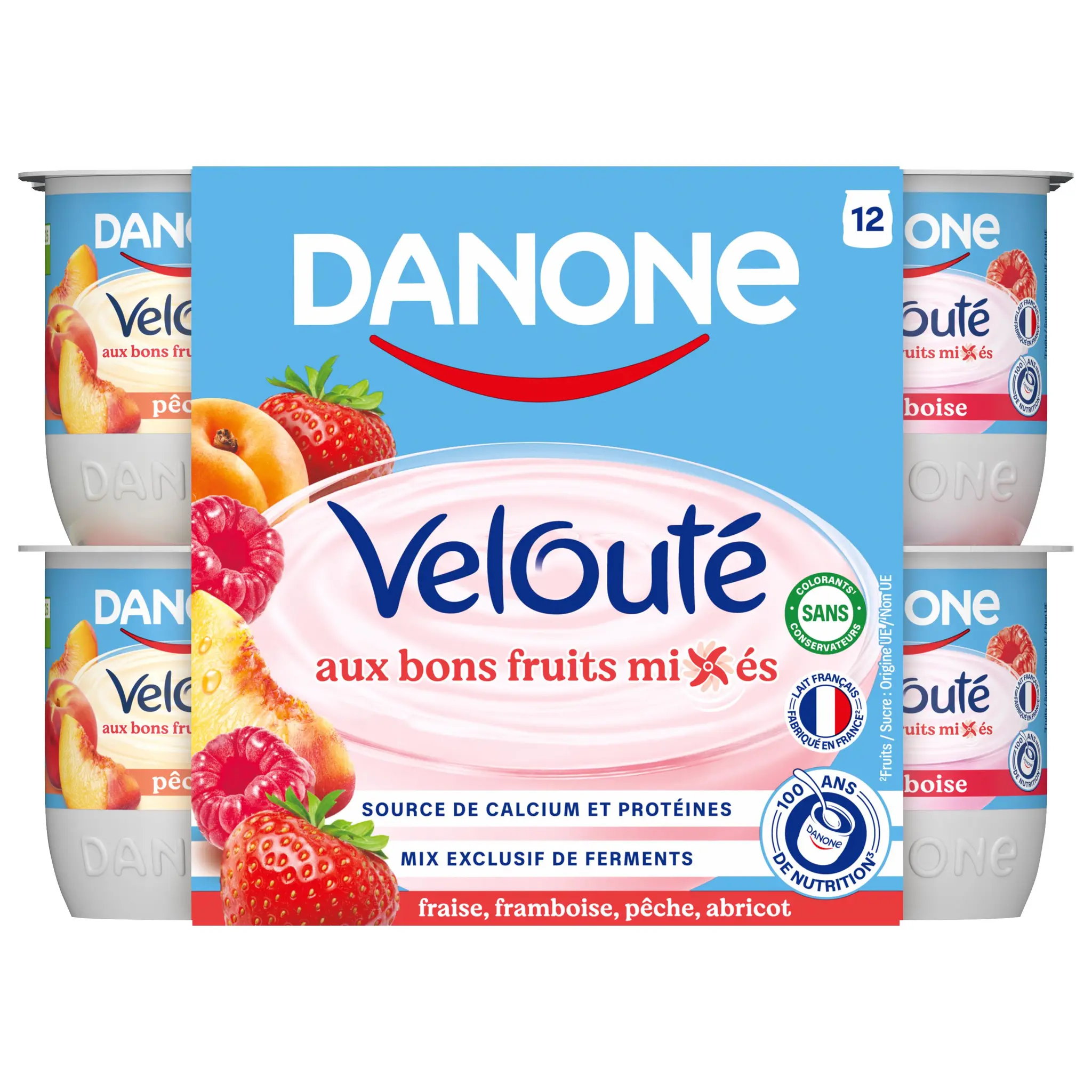 DANONE Velouté Yaourt brassé aux fruits mixés fraise framboise pêche abricot