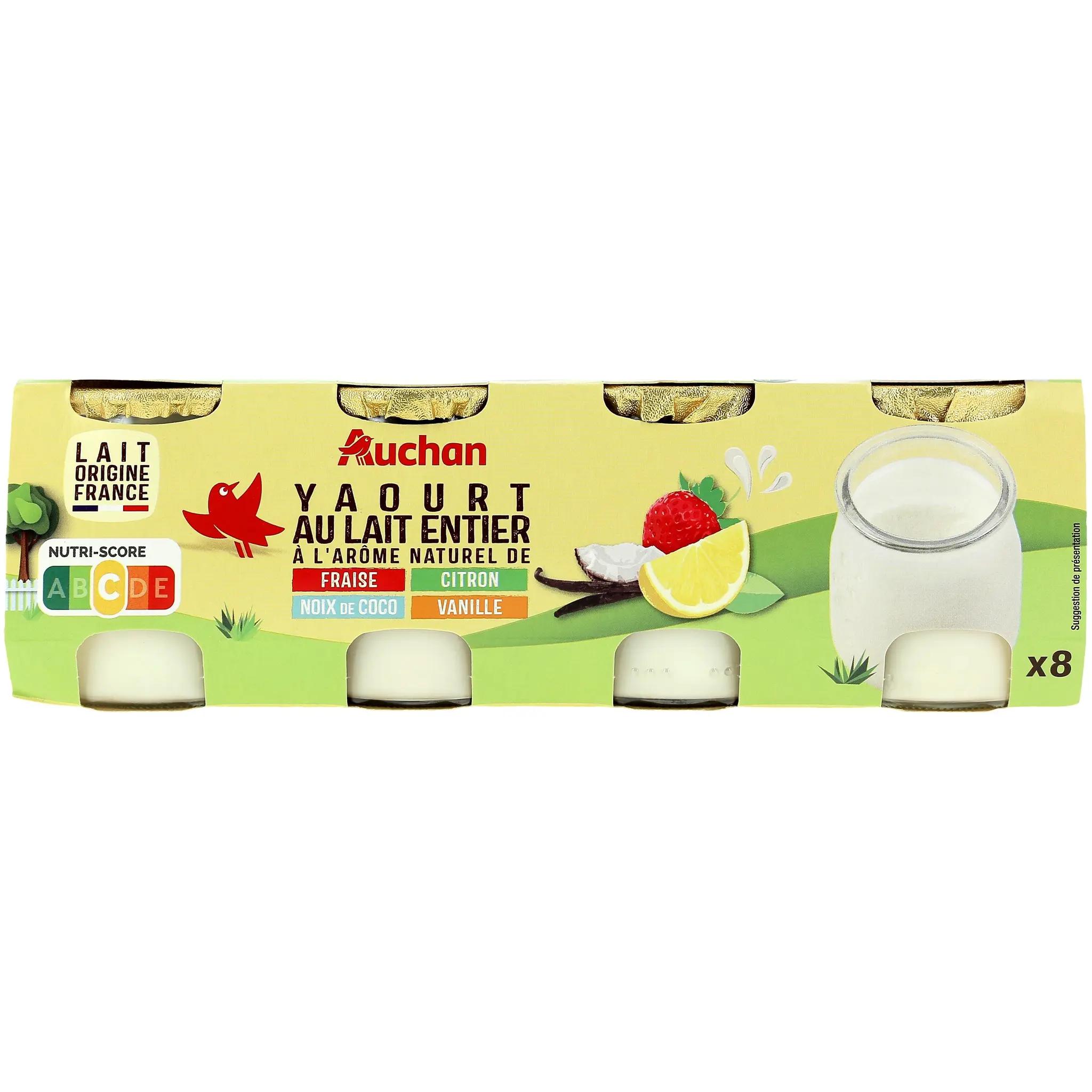 AUCHAN Yaourt au lait entier aromatisé aux fruits