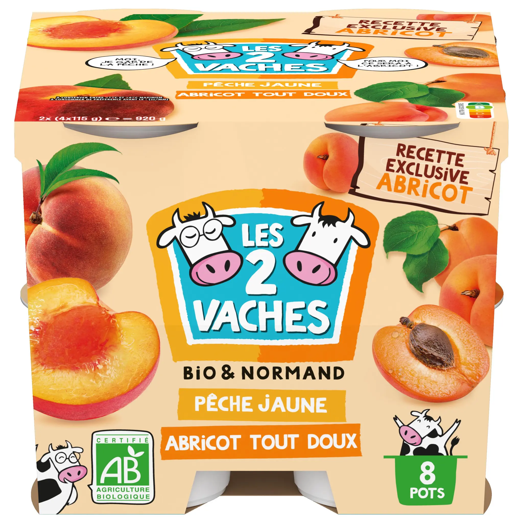 LES 2 VACHES Yaourt brassé aromatisé pêche abricot bio