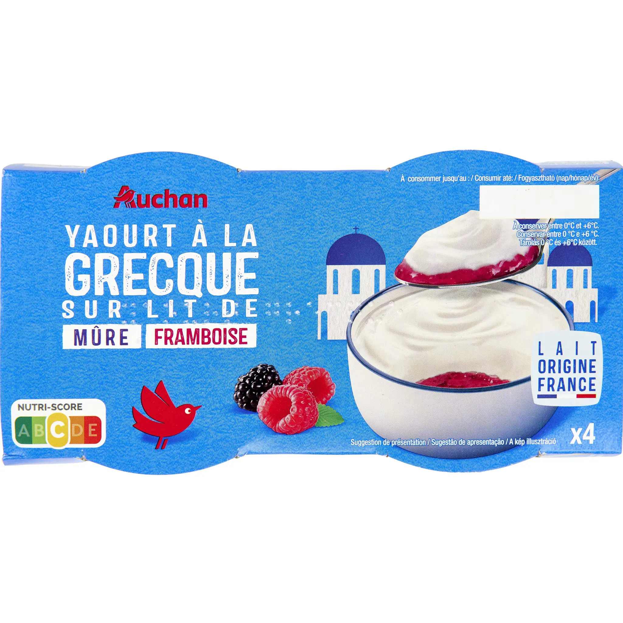 AUCHAN Yaourt à la grecque sur lit de framboise mûre