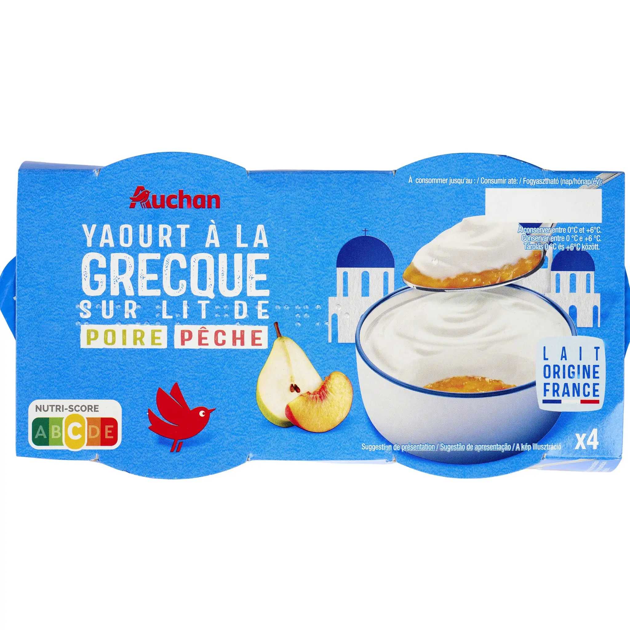 AUCHAN Yaourt à la grecque sur lit de poires pêches