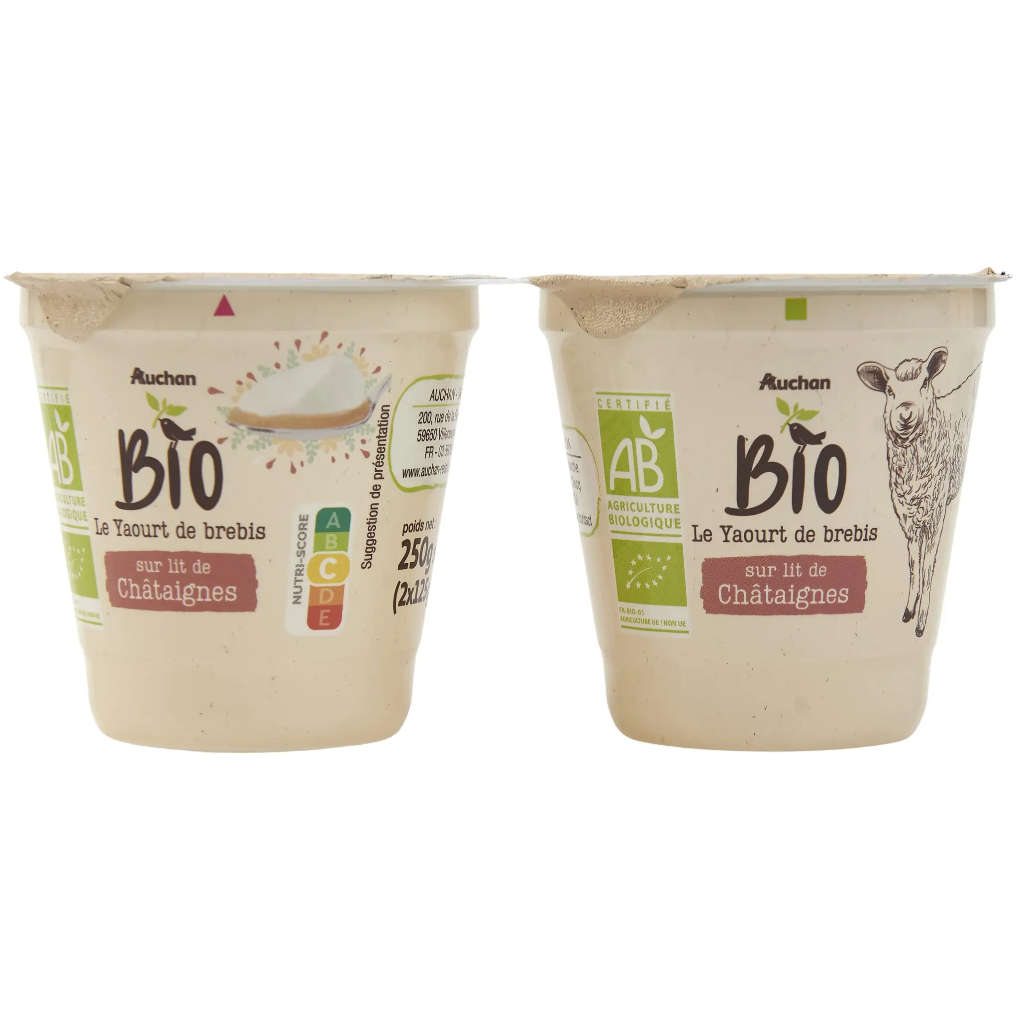 AUCHAN BIO Yaourt au lait de brebis sur lit de châtaignes