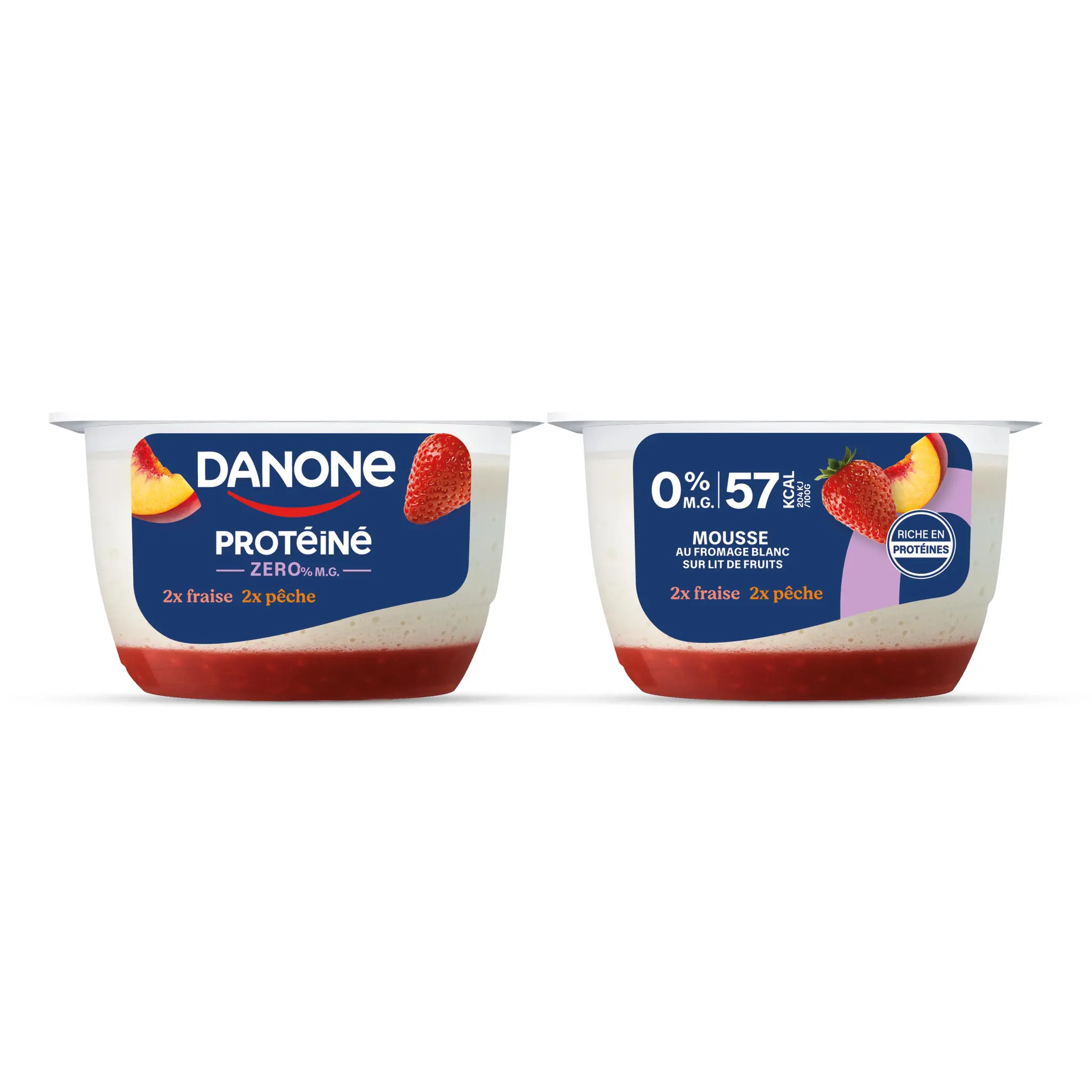 DANONE Protéiné Mousse au fromage blanc sur lit de fruit fraise pêche