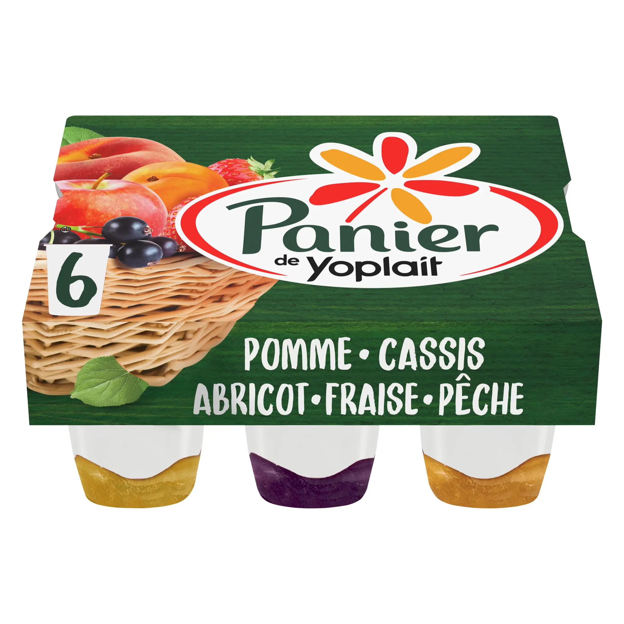 PANIER DE YOPLAIT Yaourt nature sur lit de fruits panaché pomme cassis abricot fraise pêche
