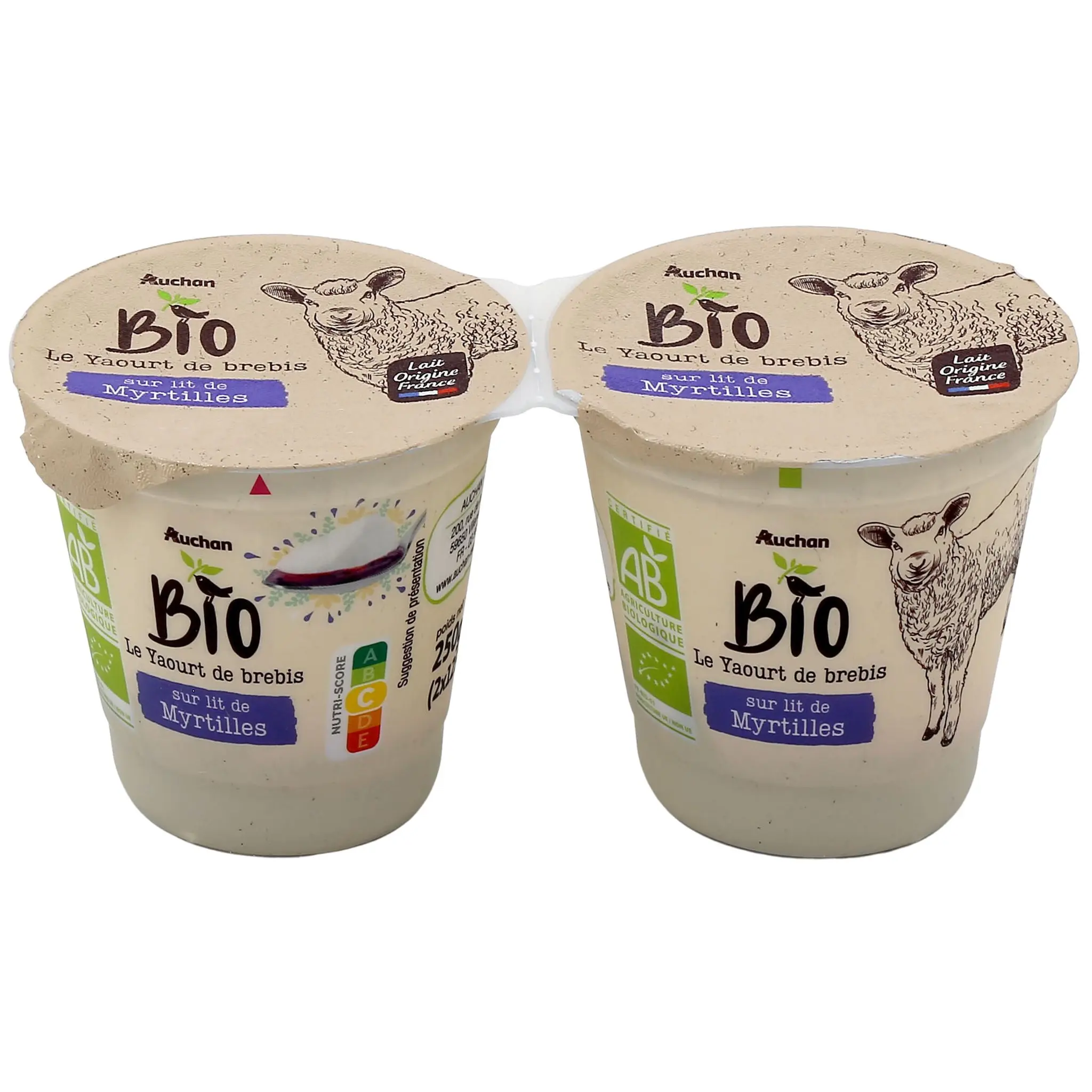 AUCHAN BIO Yaourt au lait de brebis sur lit de myrtilles