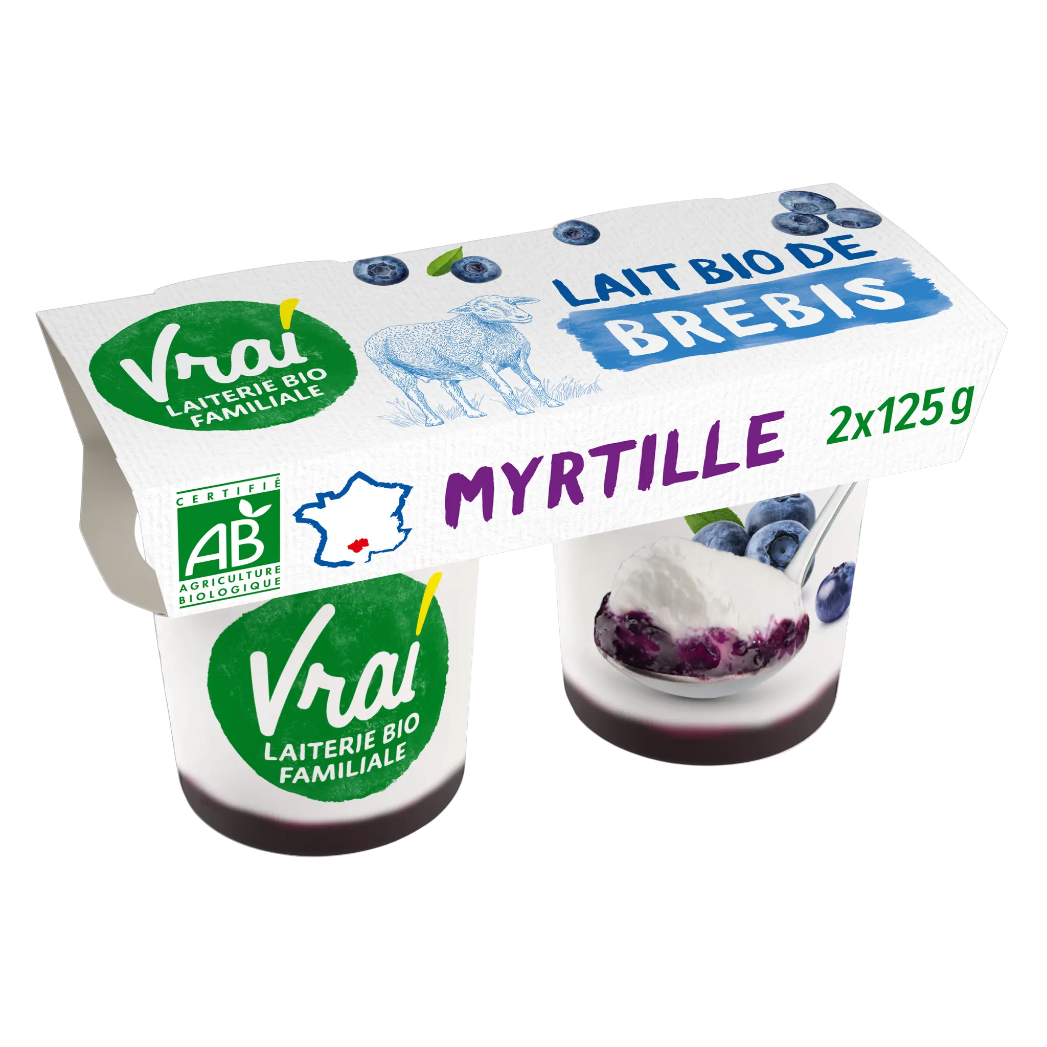 VRAI Yaourt au lait de brebis sur lit de myrtilles bio