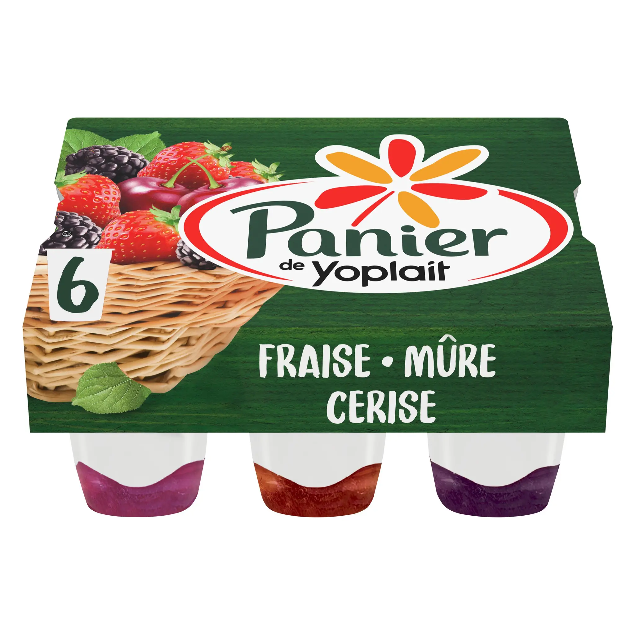 PANIER DE YOPLAIT Yaourt nature sur lit de fruits rouges fraise mûre cerise