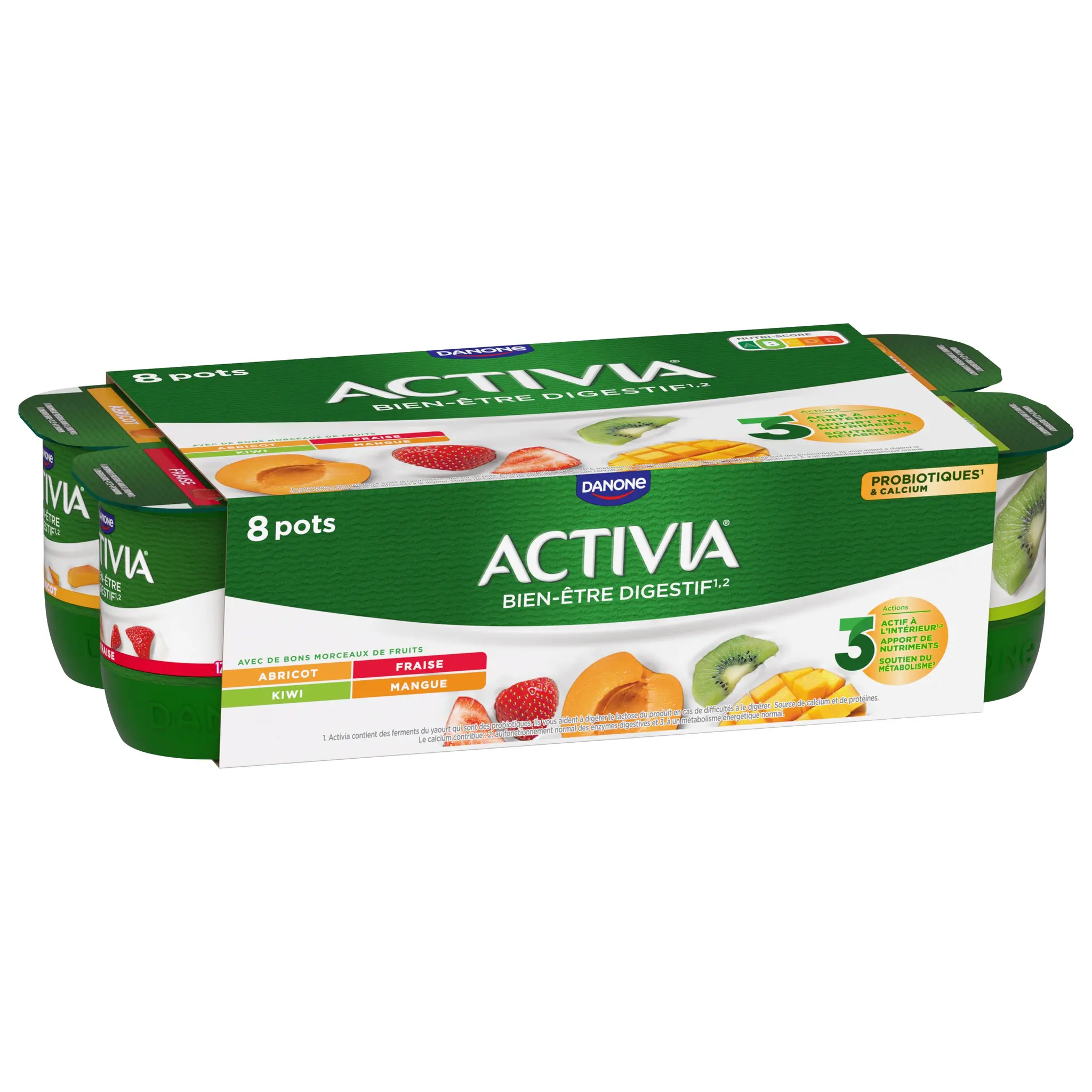 ACTIVIA Probiotiques - Yaourt au bifidus fraise abricot kiwi mangue avec morceaux