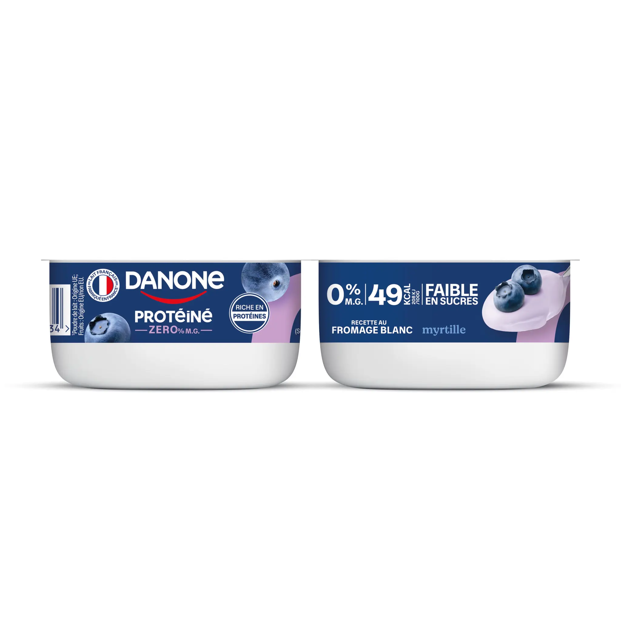 DANONE Protéiné Yaourt fromage blanc à la myrtille 0%MG