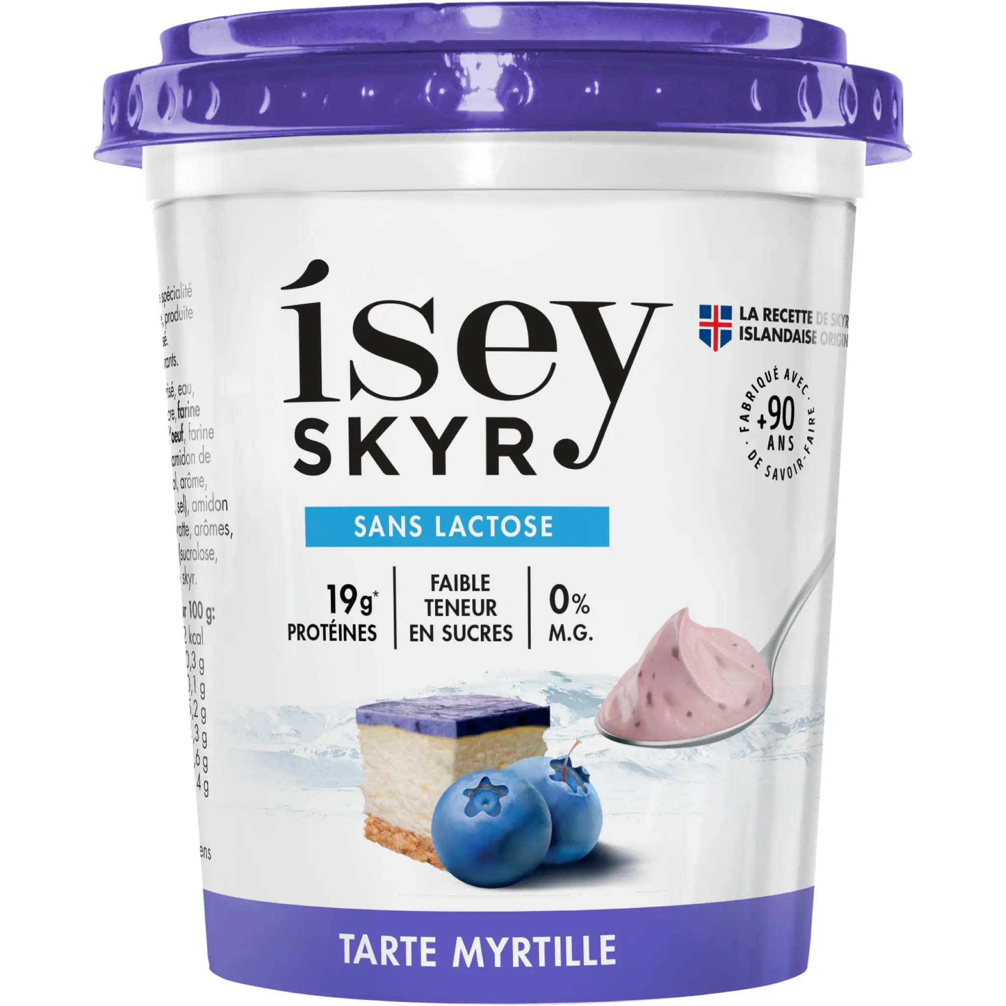 ISEY Skyr tarte myrtille sans lactose 0% MG