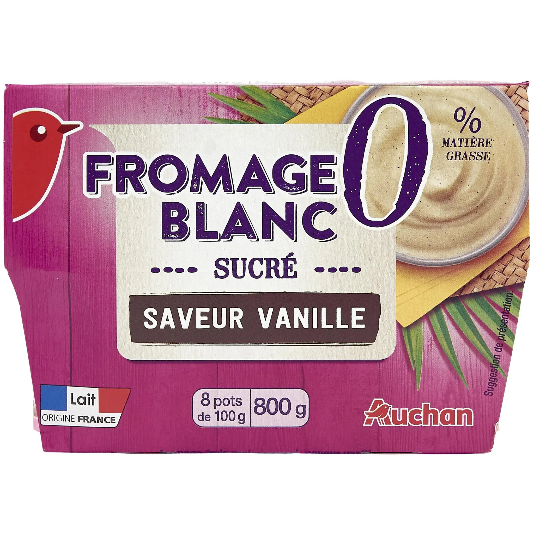 AUCHAN Fromage blanc sucré saveur vanille 0% MG