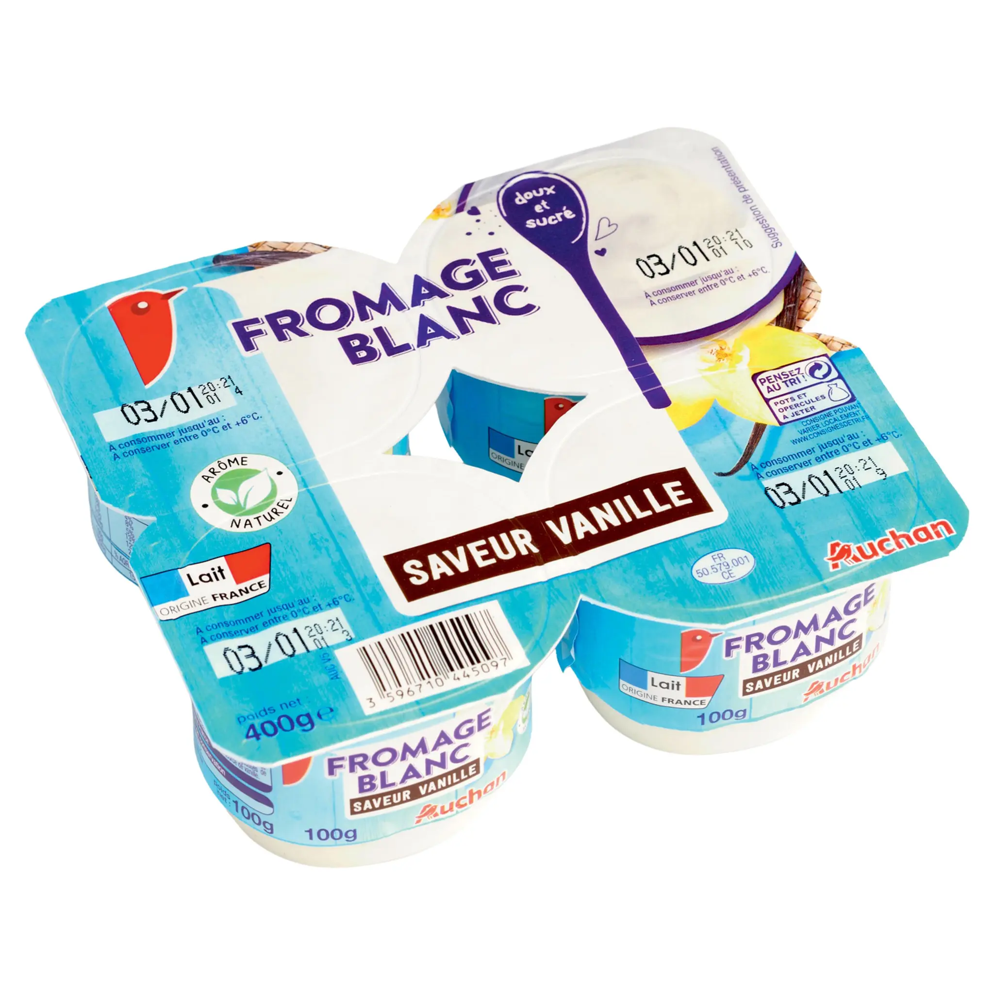 AUCHAN Fromage blanc saveur vanille 2.5% MG