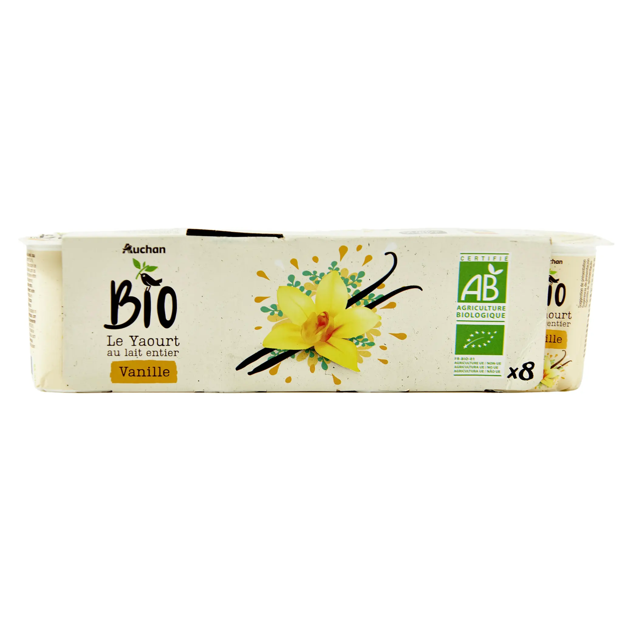 AUCHAN BIO Yaourt au lait entier aromatisé à la vanille