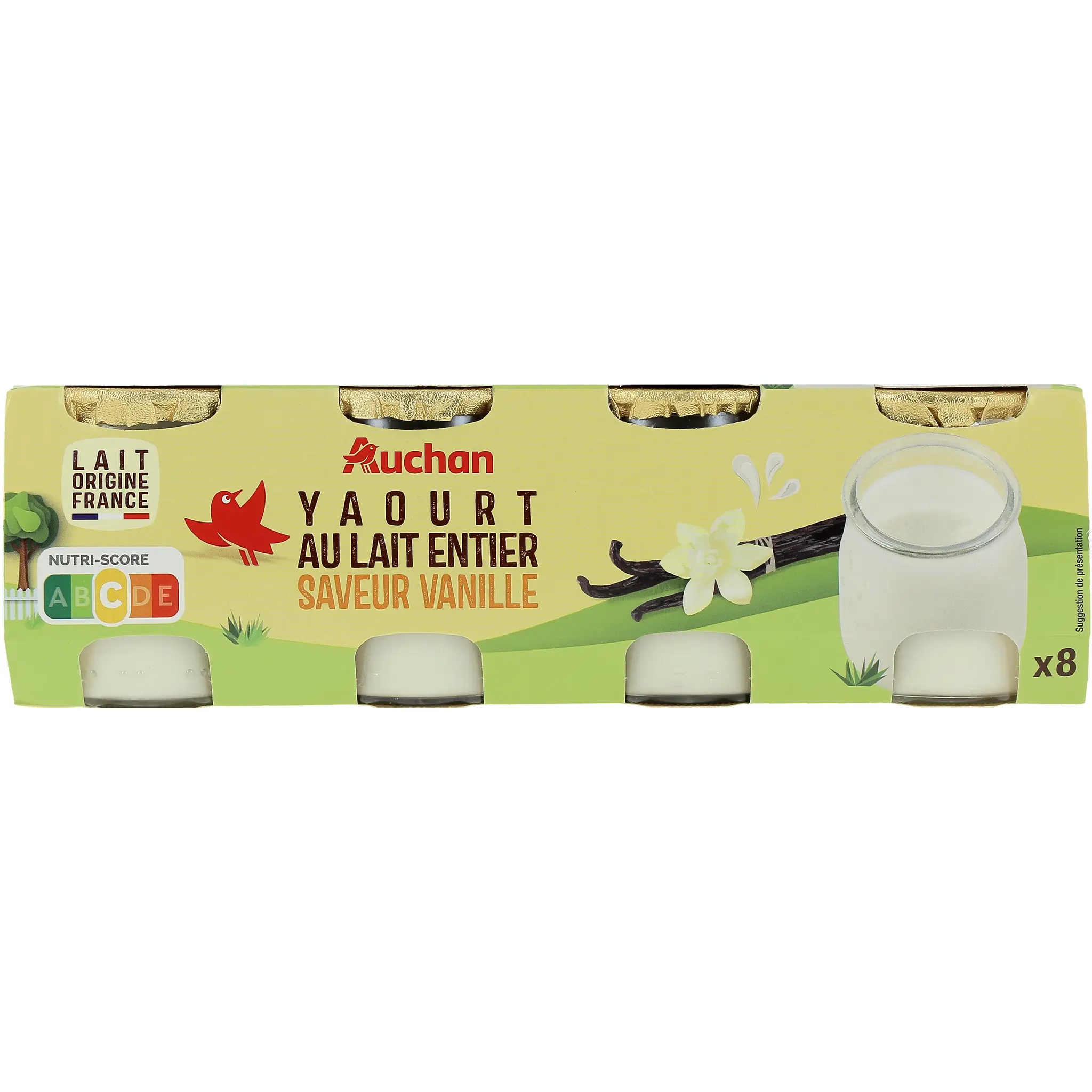 AUCHAN Yaourt au lait entier saveur vanille