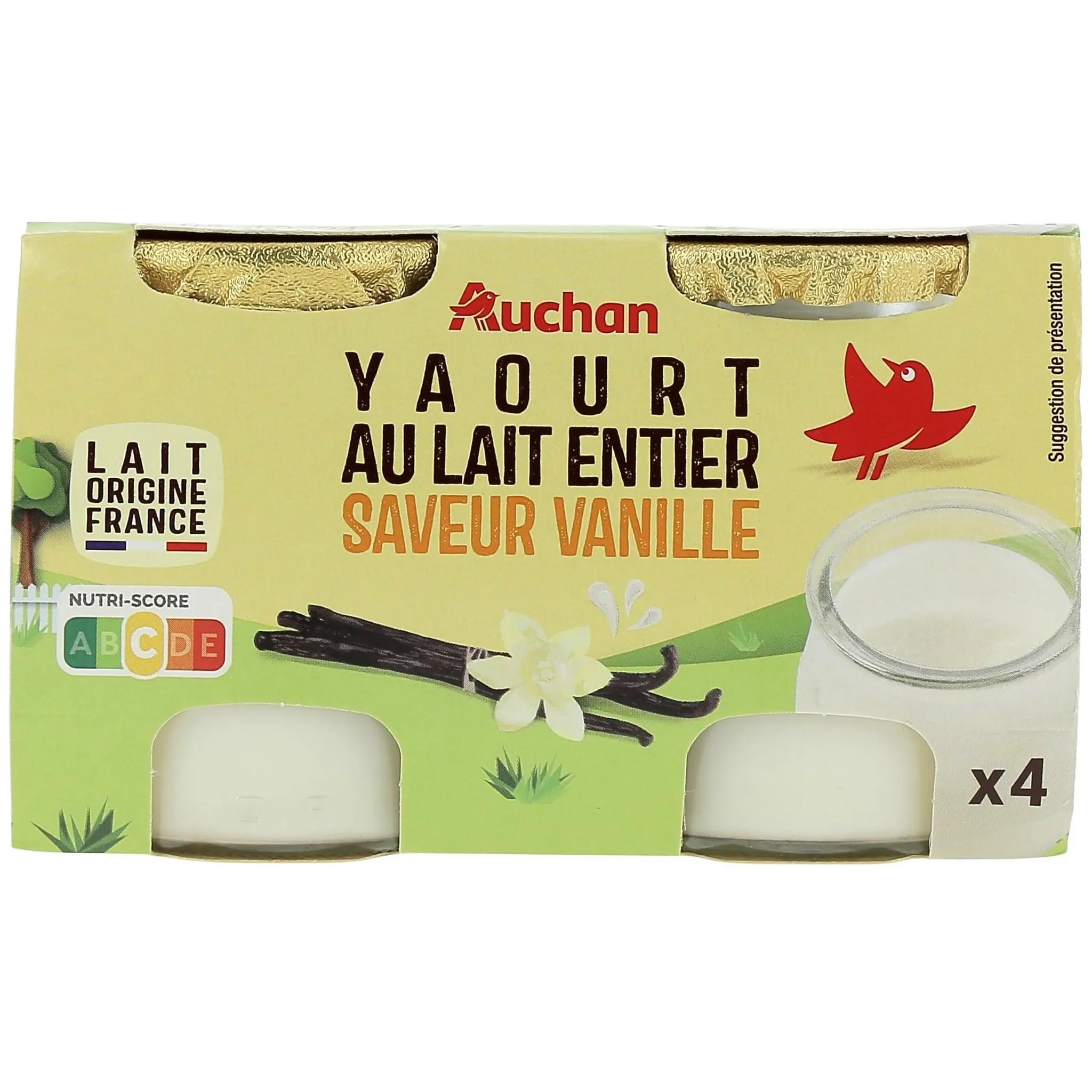 AUCHAN Yaourt au lait entier saveur vanille