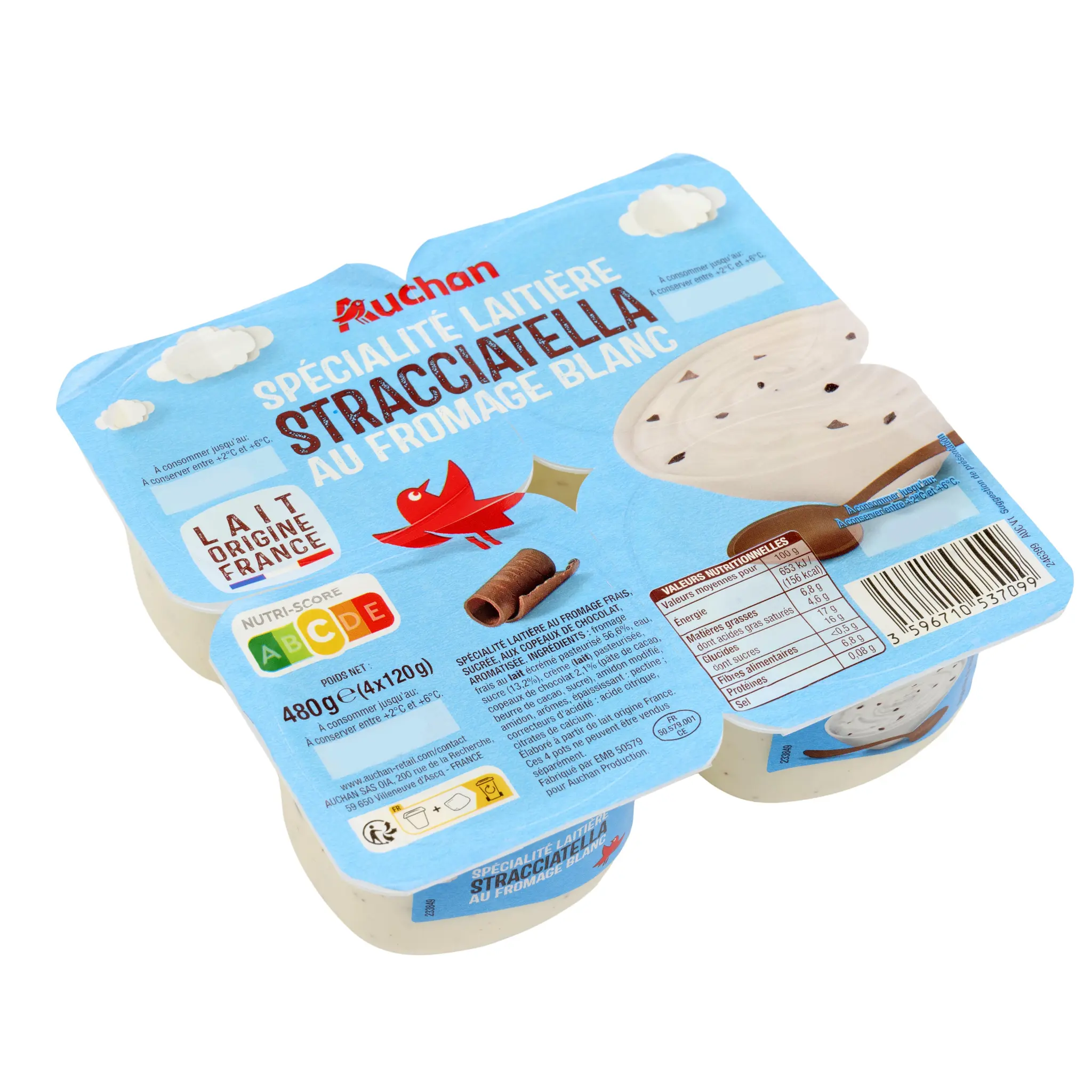 AUCHAN Spécialité laitière Stracciatella au fromage blanc