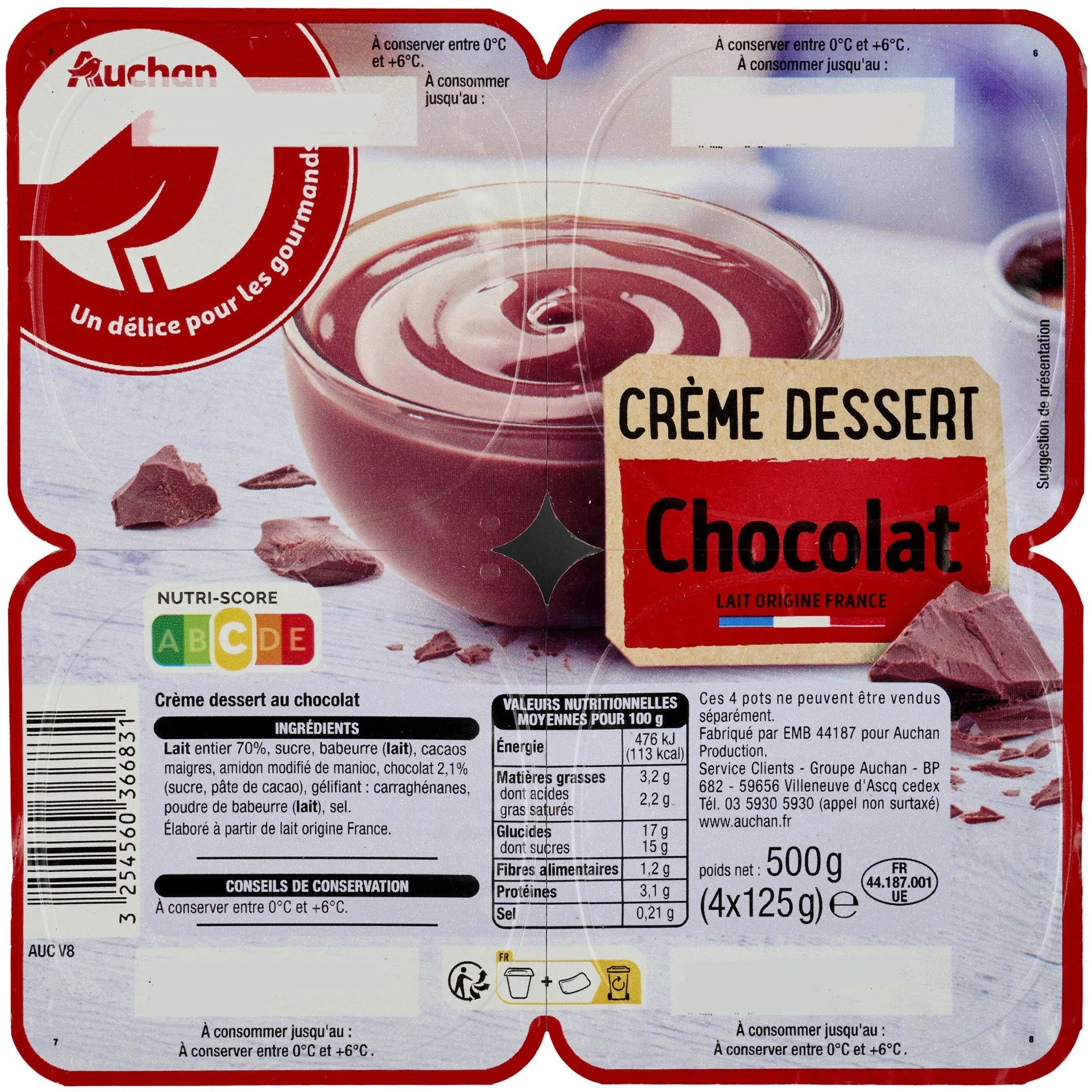 AUCHAN Crème dessert au chocolat