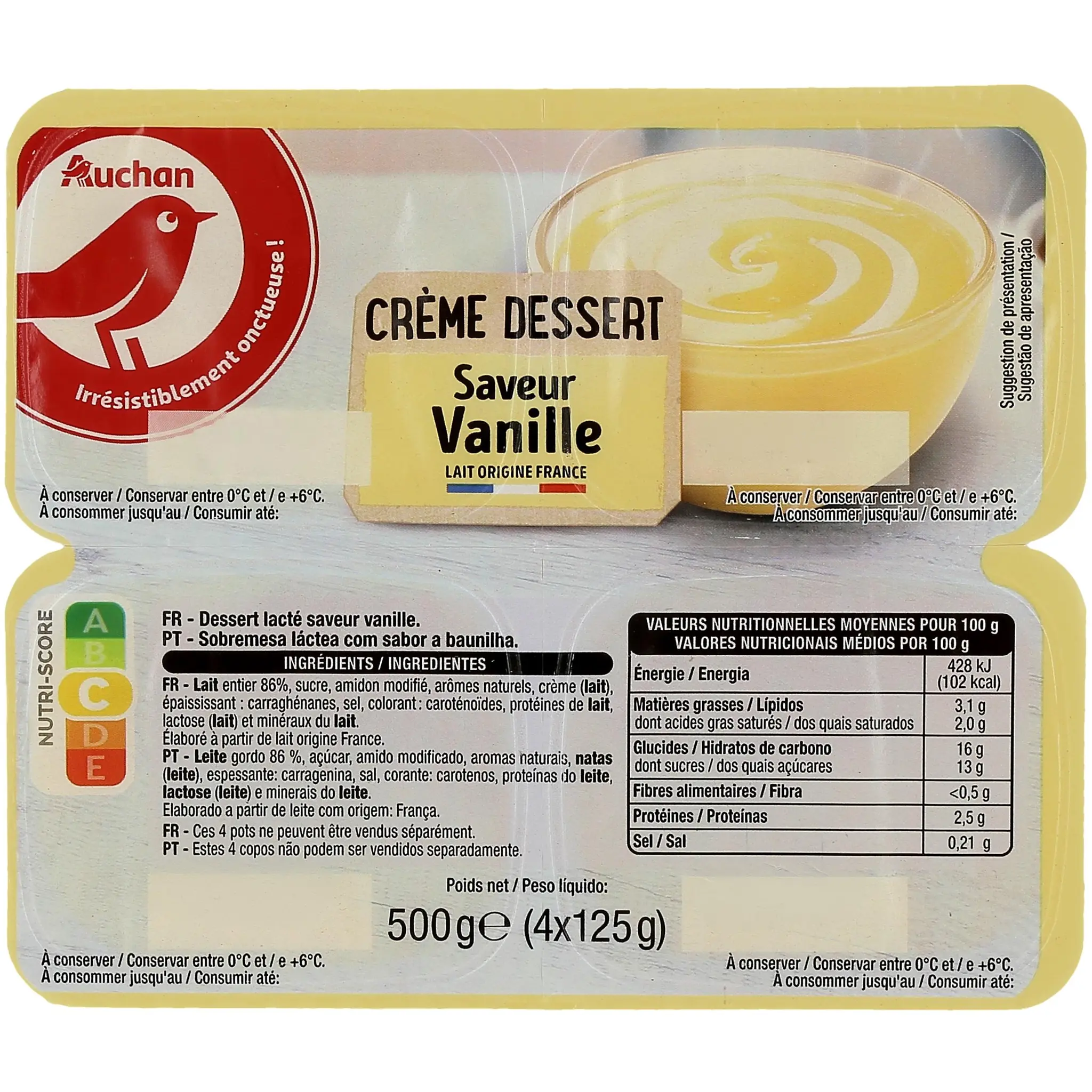 AUCHAN Crème dessert saveur vanille