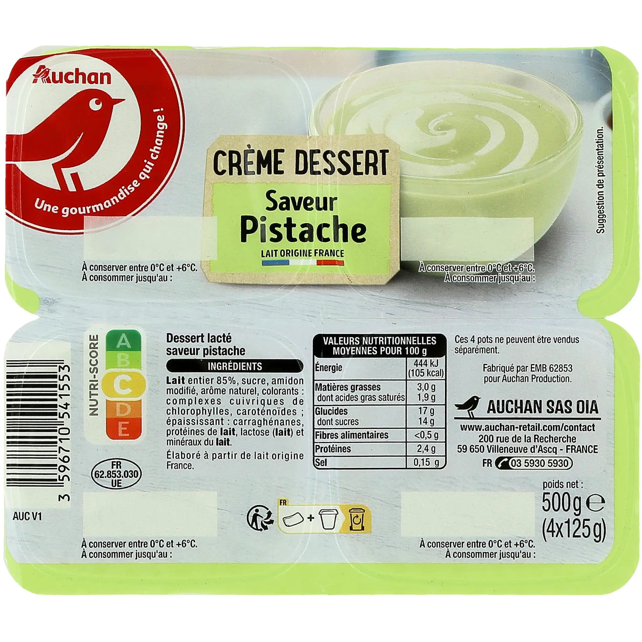 AUCHAN Crème dessert saveur pistache