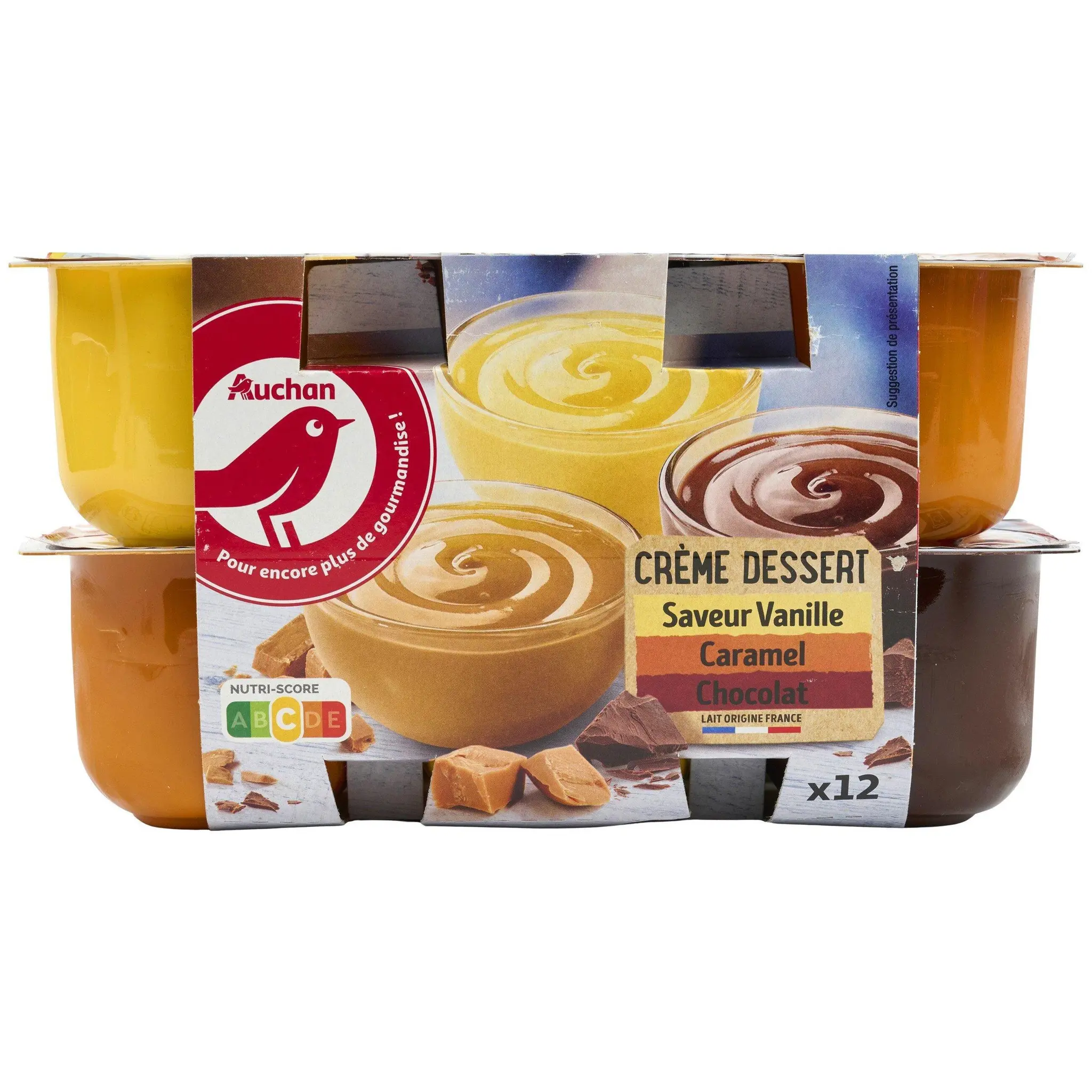 AUCHAN Crème dessert au chocolat à la vanille et au caramel