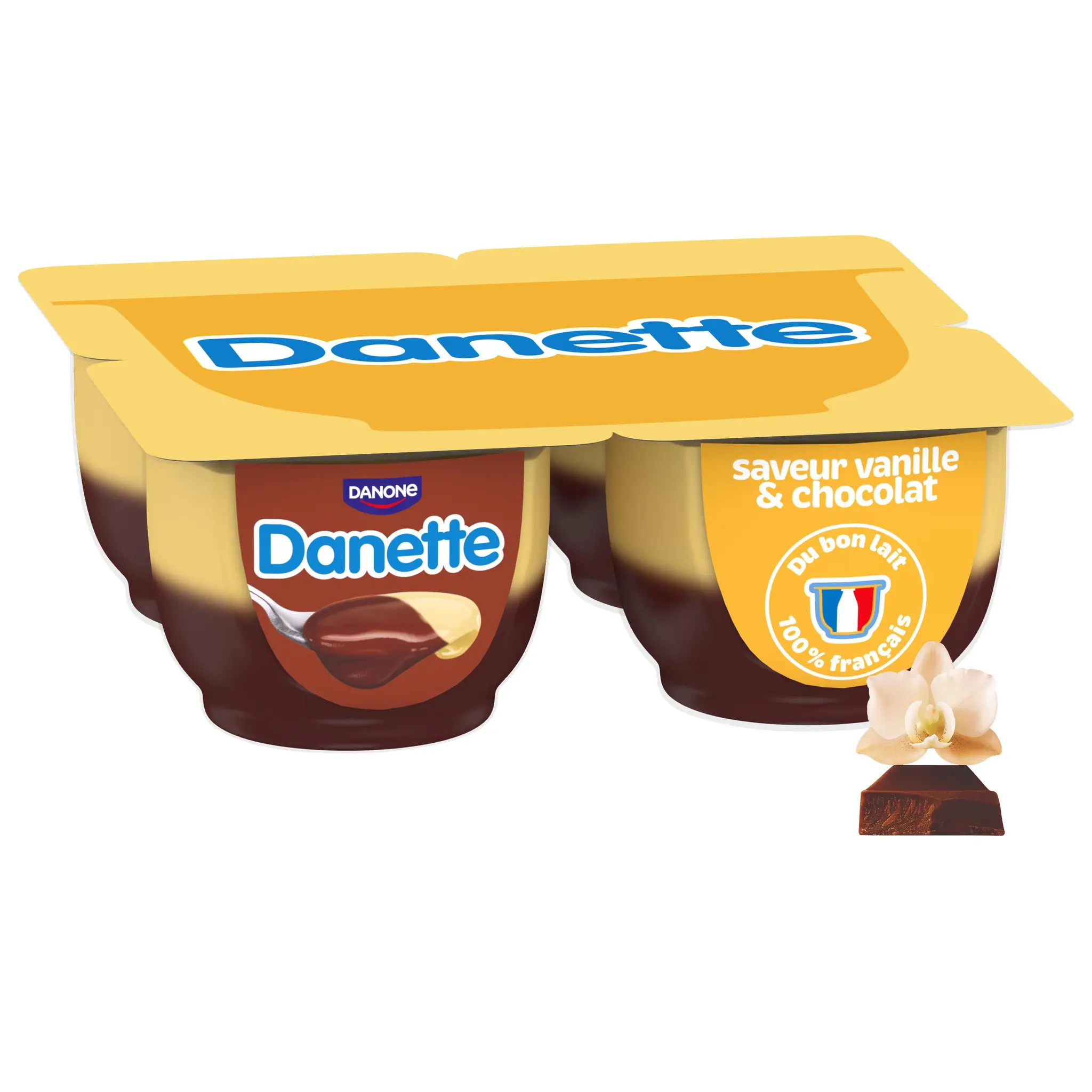 DANETTE Crème dessert vanille sur lit de chocolat