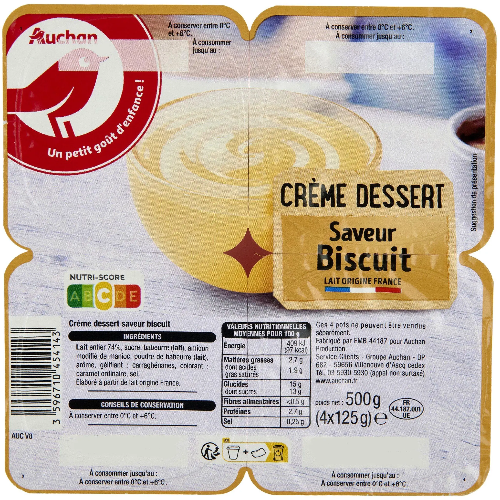 AUCHAN Crème dessert saveur biscuit