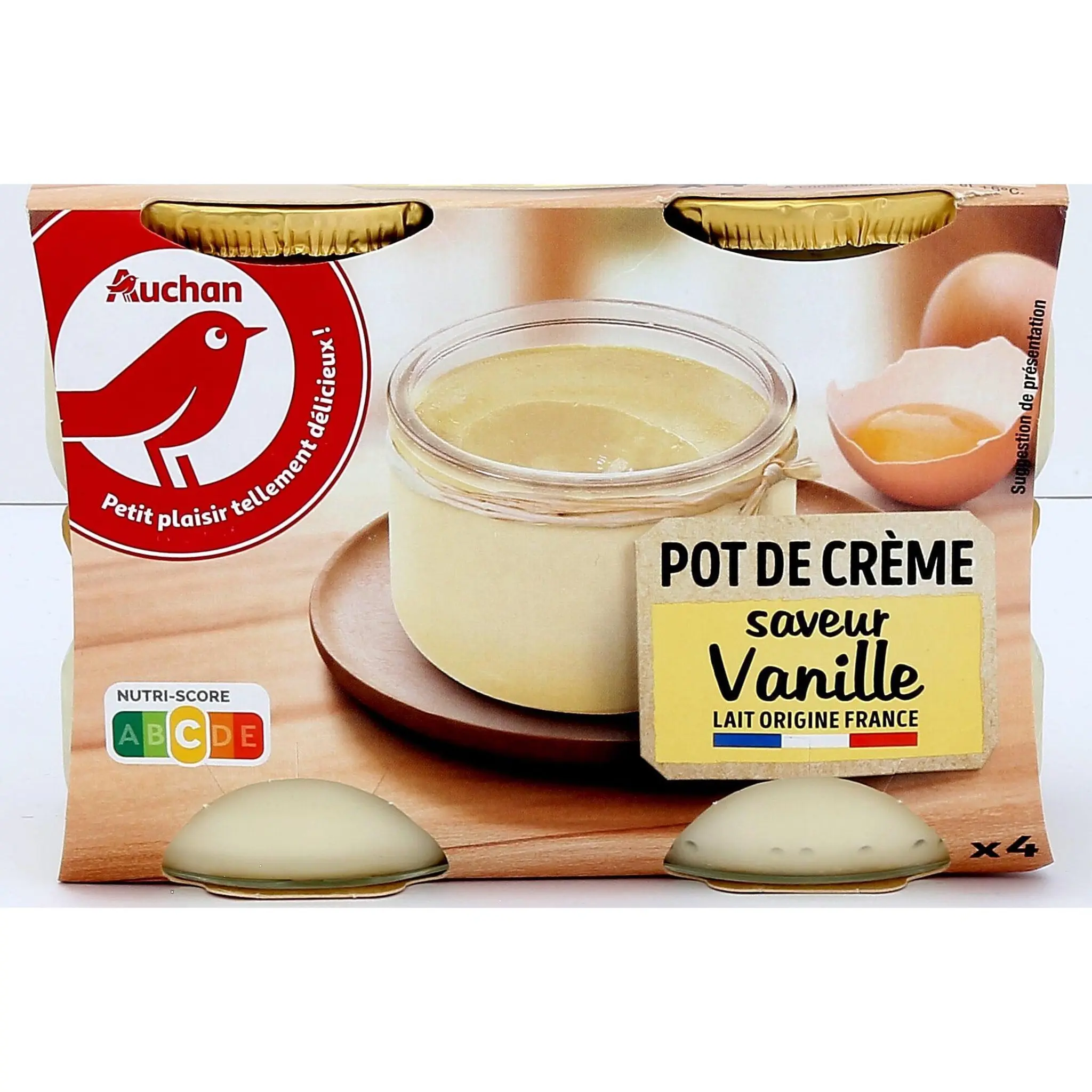 AUCHAN Pot de crème saveur vanille