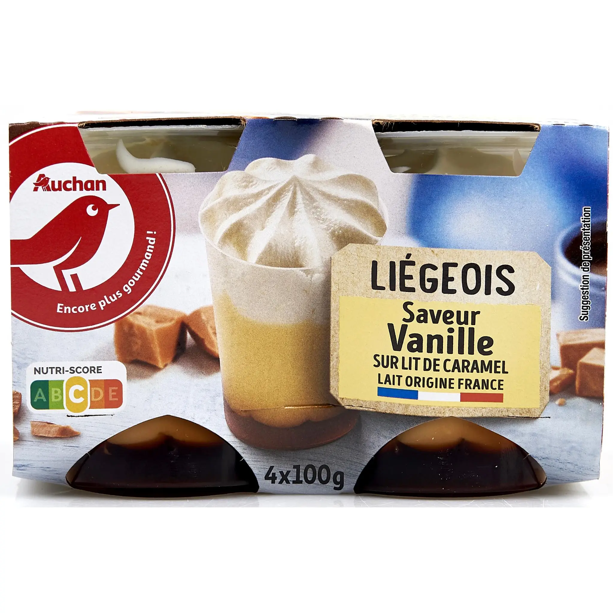 AUCHAN Liégeois à la vanille sur lit de caramel