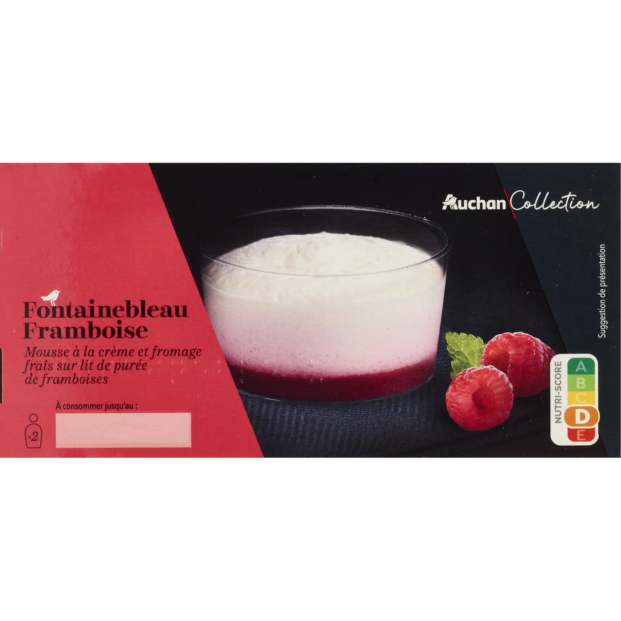 AUCHAN COLLECTION FONTAINEBLEAU Mousse de fromage frais sur lit de purée de framboises