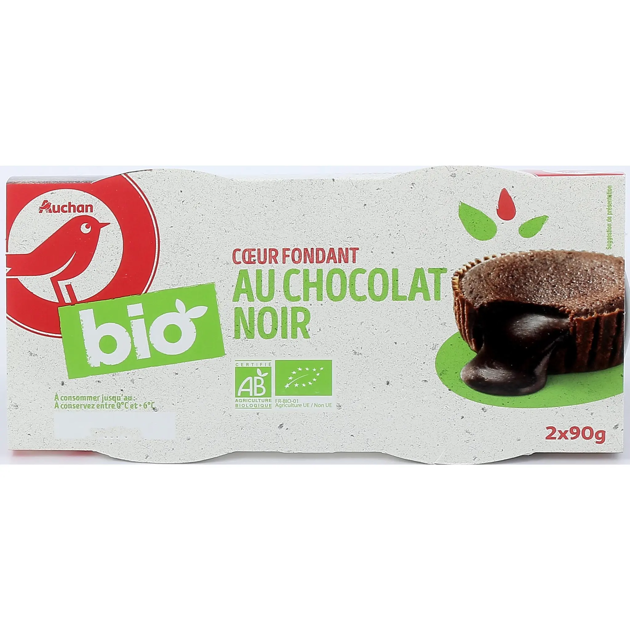 AUCHAN BIO Dessert coeur fondant au chocolat noir