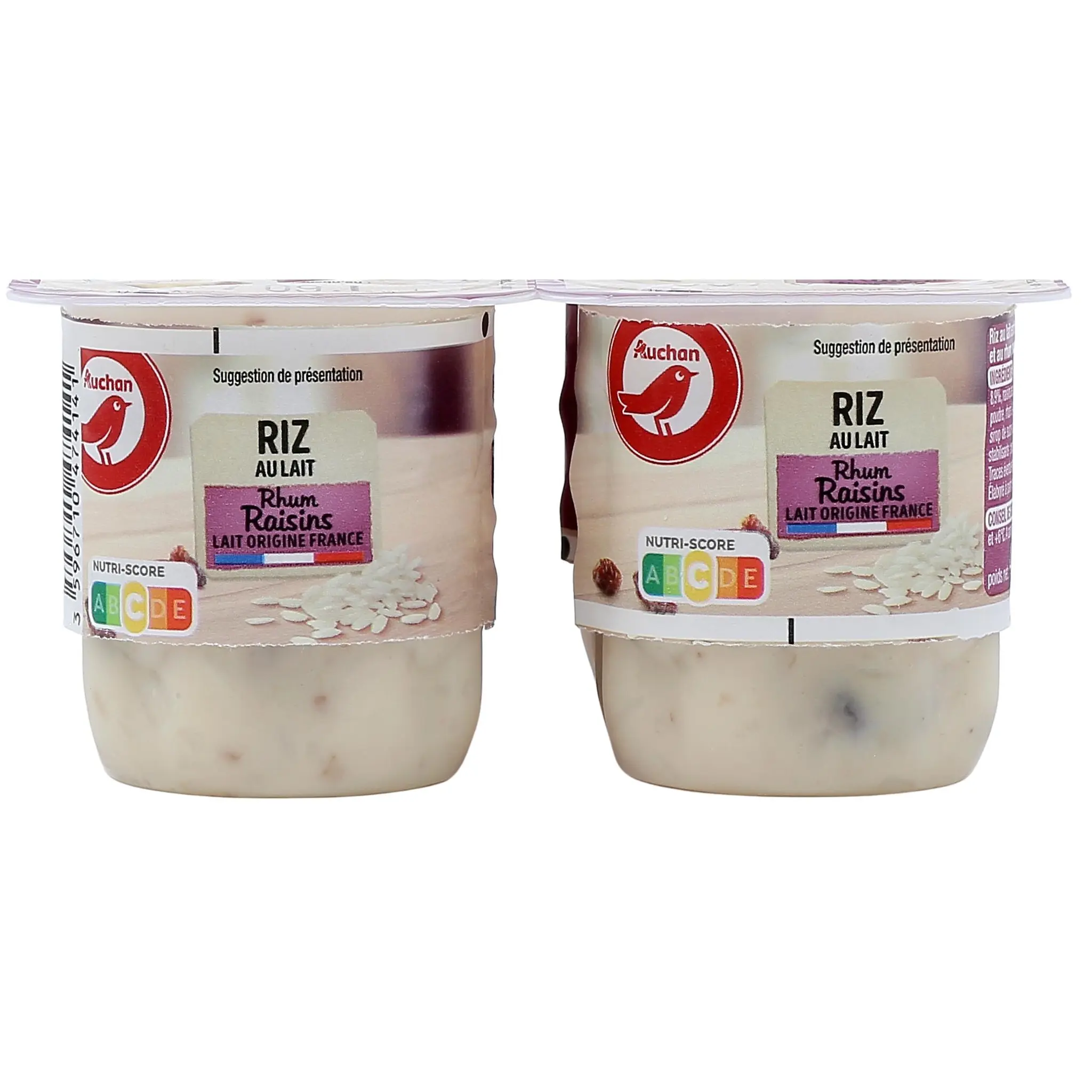 AUCHAN Riz au lait rhum raisins