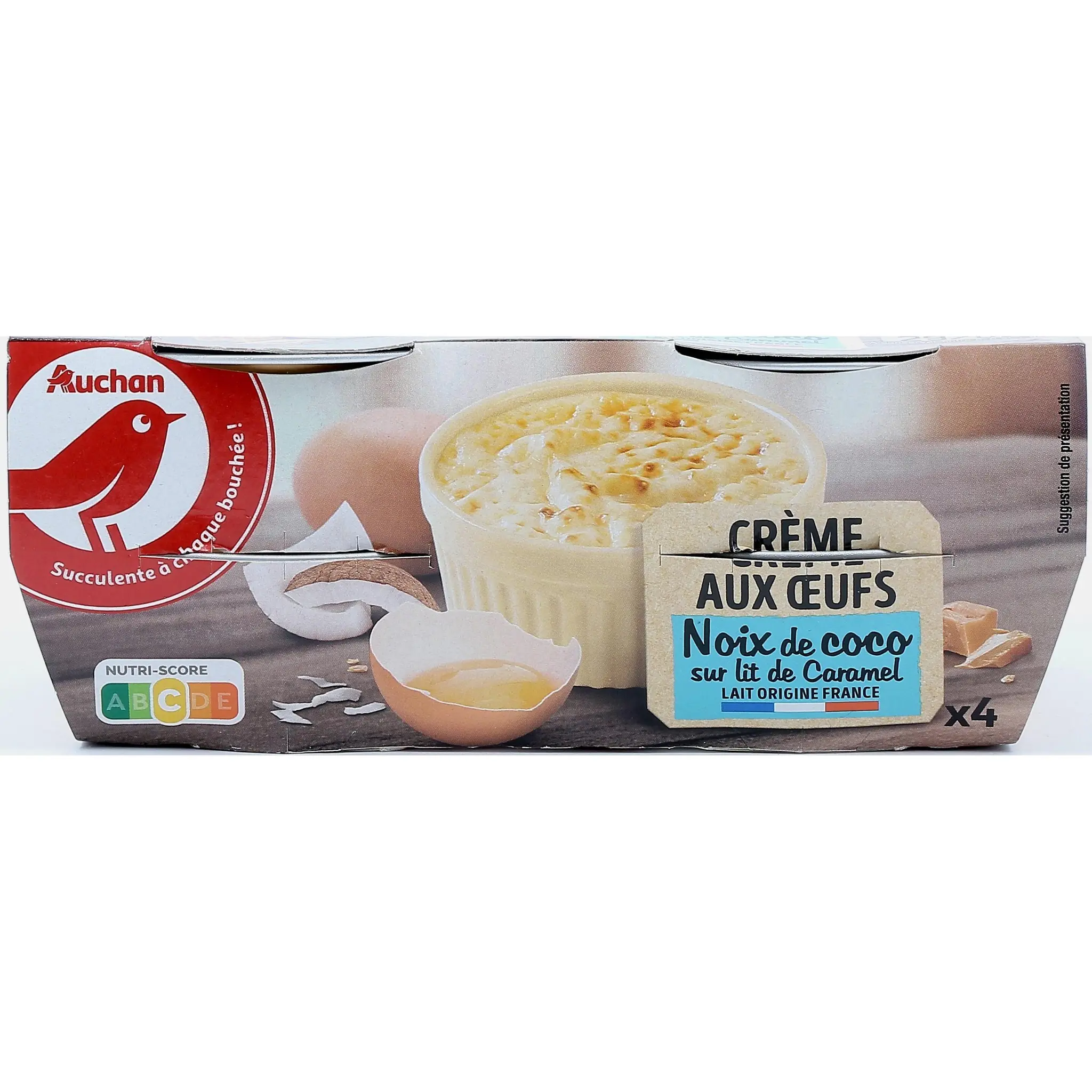 AUCHAN Crème aux oeufs noix de coco sur lit de caramel